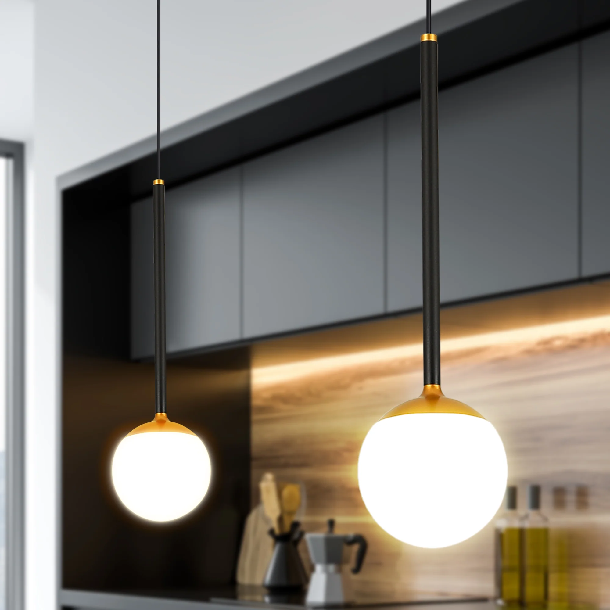 VONN Capri VCP2101BL 5" 1-Light Integrated LED ETL Certified Height Adjustable Pendant, with Glass Shade, Black - Image 3