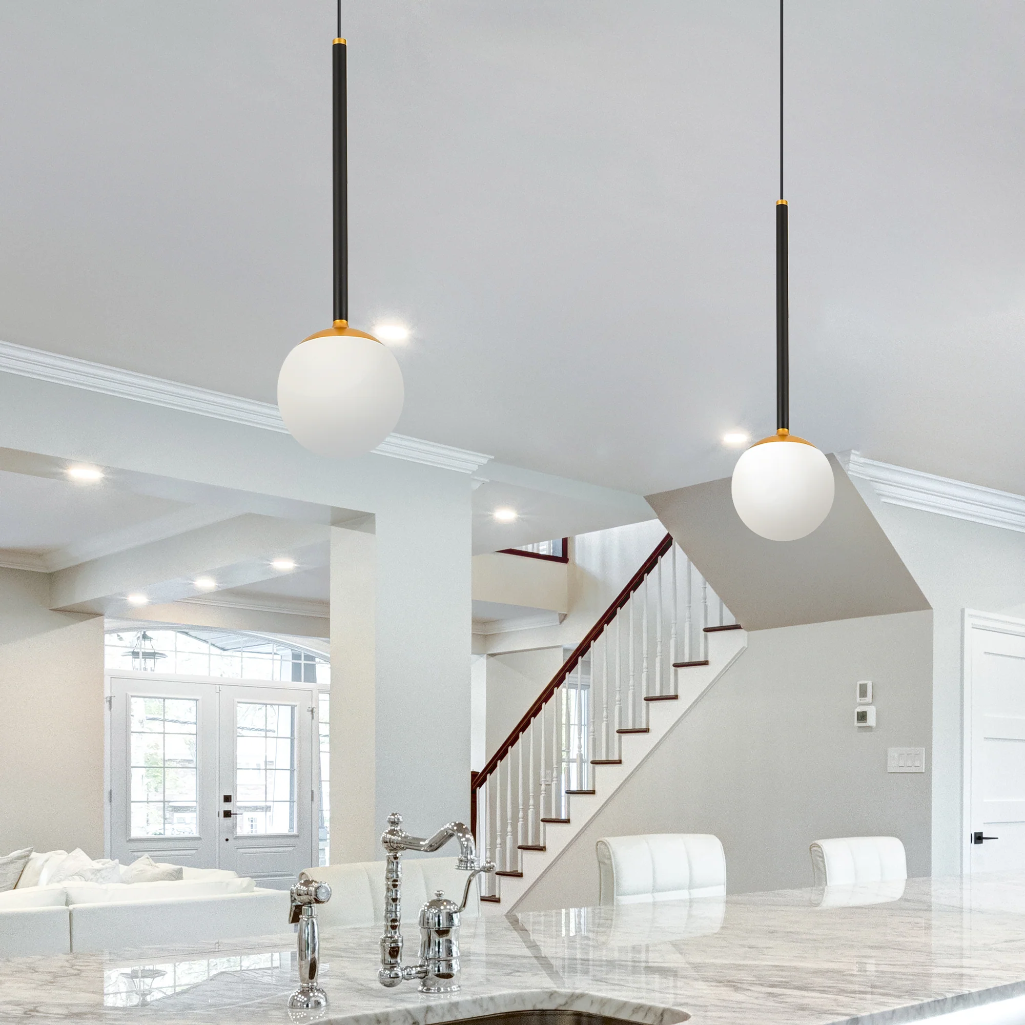 VONN Capri VCP2101BL 5" 1-Light Integrated LED ETL Certified Height Adjustable Pendant, with Glass Shade, Black - Image 4