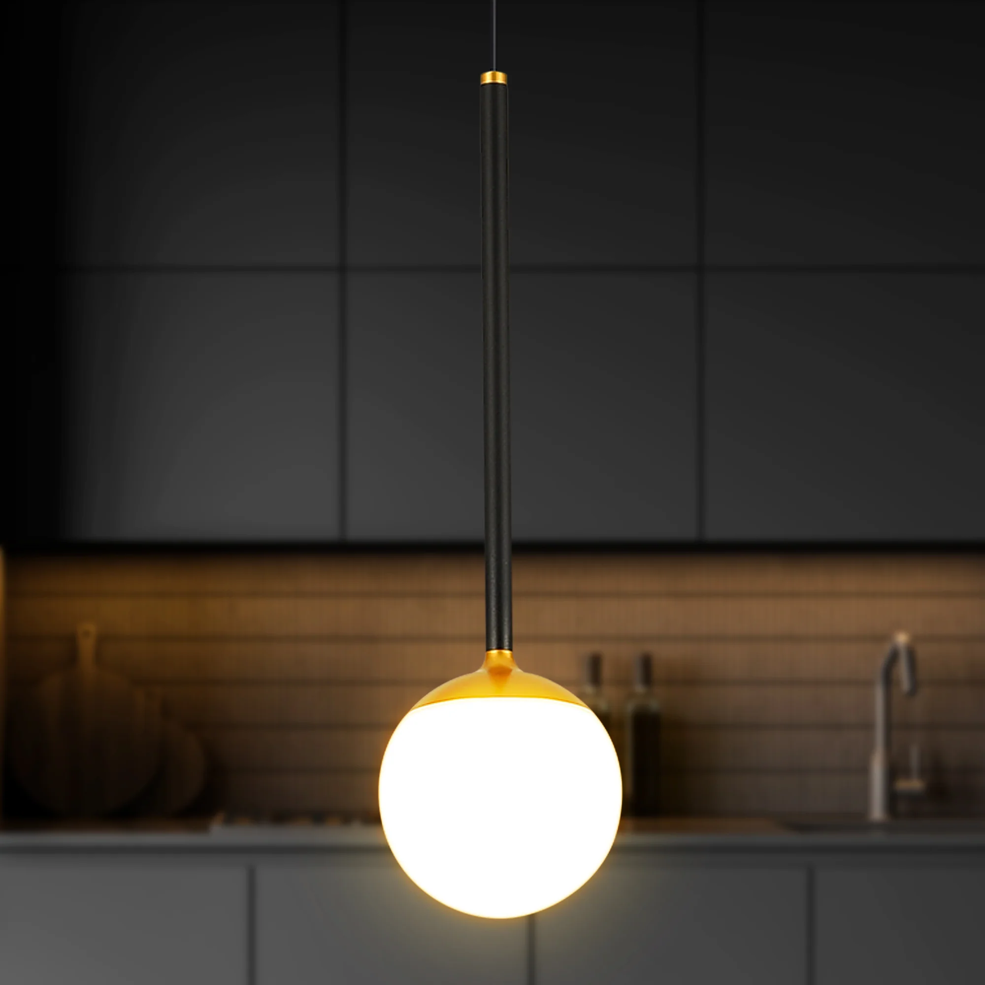 VONN Capri VCP2101BL 5" 1-Light Integrated LED ETL Certified Height Adjustable Pendant, with Glass Shade, Black - Image 5