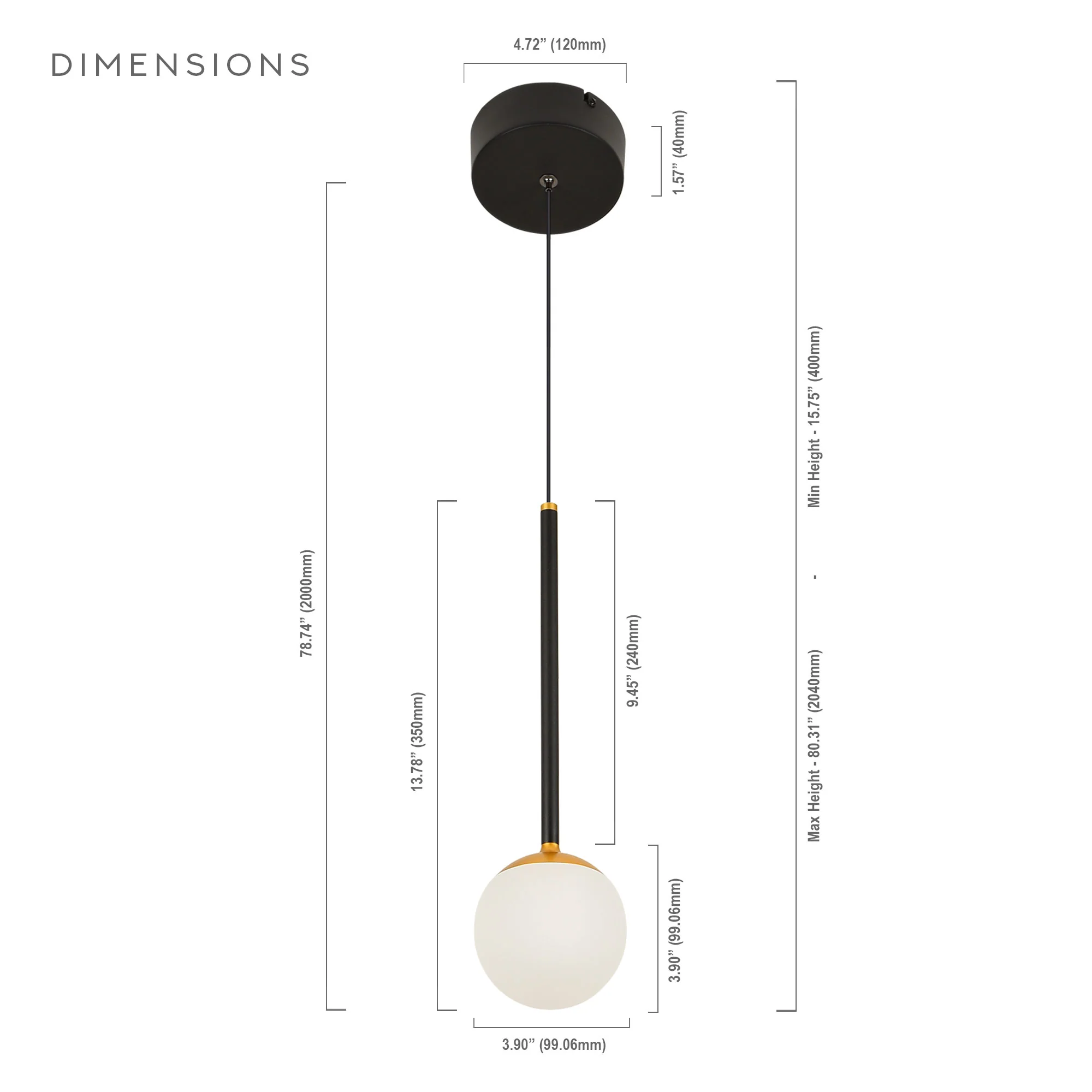 VONN Capri VCP2101BL 5" 1-Light Integrated LED ETL Certified Height Adjustable Pendant, with Glass Shade, Black - Image 7