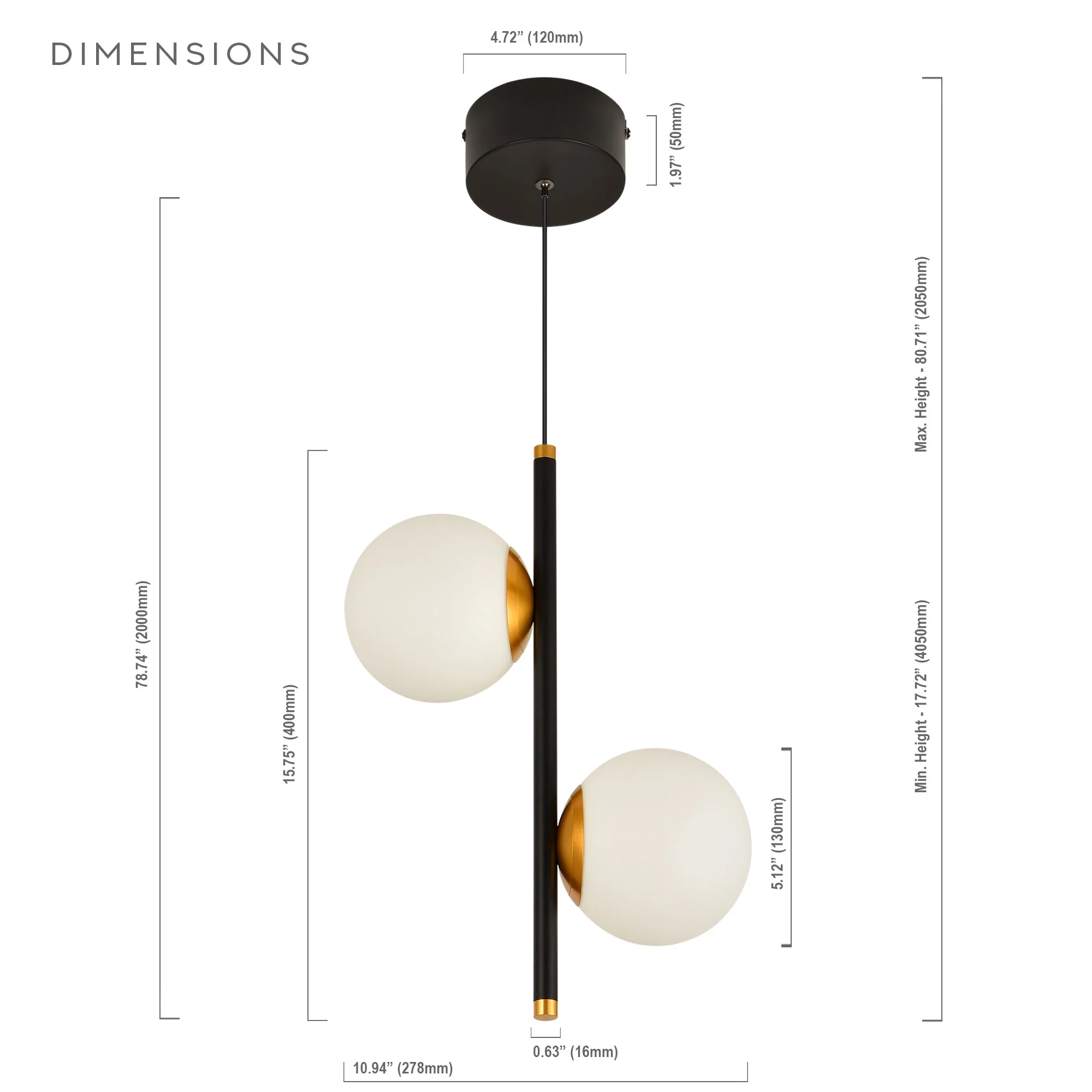 VONN Capri VCP2202BL 100-277V 11" 2-Light Integrated LED ETL Certified Height Adjustable Black Pendant, Black - Image 5