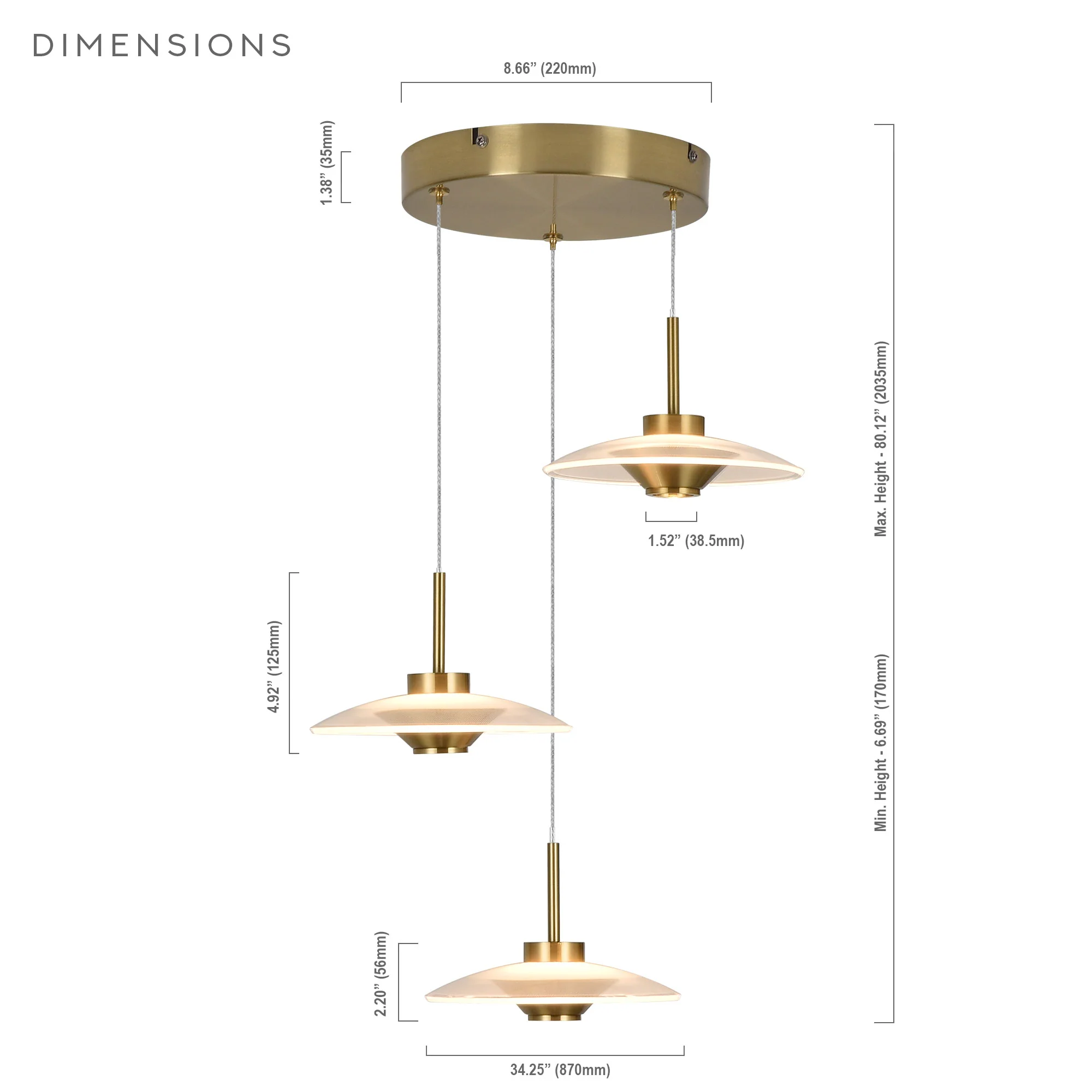 VONN Artisan Ferrara VAP2323AB 16" Integrated LED ETL Certified Pendant, Height Adjustable Chandelier, Antique Brass - Image 13