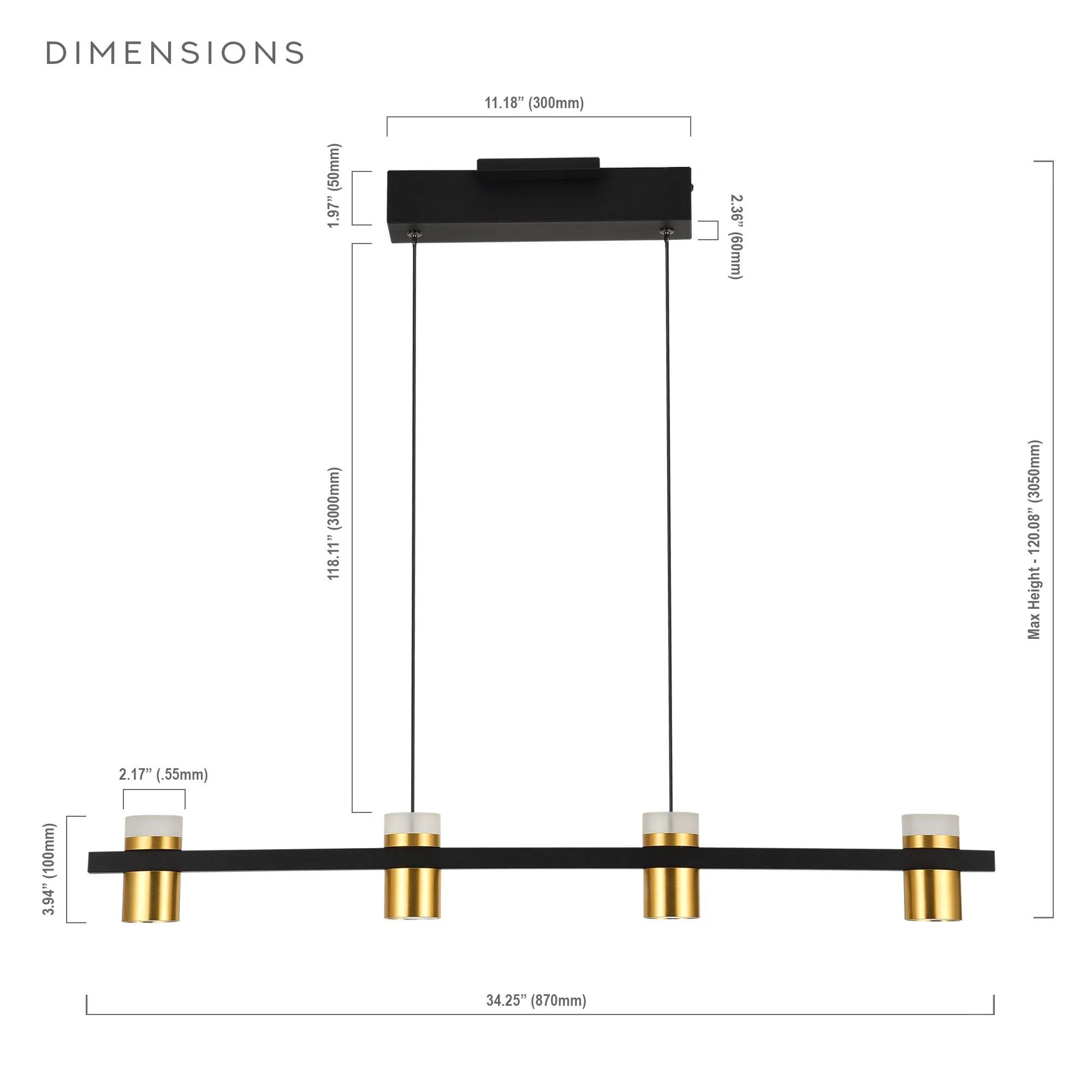 VONN Artisan Ferro VMC34334BL 34" Integrated LED ETL Certified Pendant, Height Adjustable Chandelier, Black - Image 13