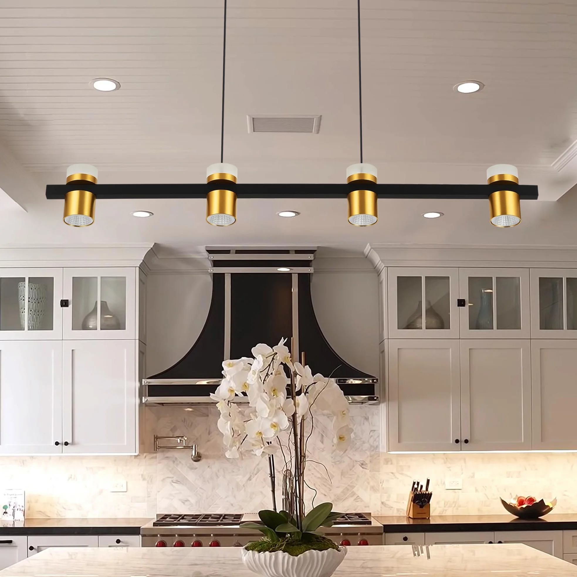 VONN Artisan Ferro VMC34334BL 34" Integrated LED ETL Certified Pendant, Height Adjustable Chandelier, Black - Image 2
