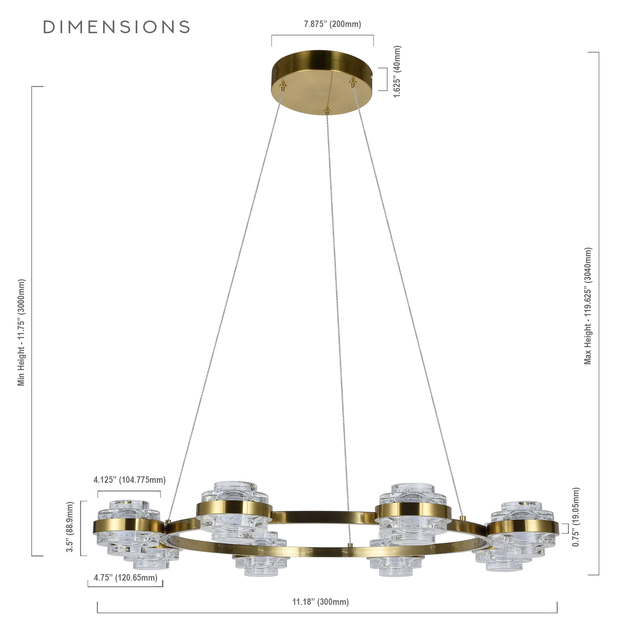 VONN Artisan Milano VAC3338AB 33" Integrated LED ETL Certified Pendant, Height Adjustable Ring Chandelier, Antique Brass - Image 13