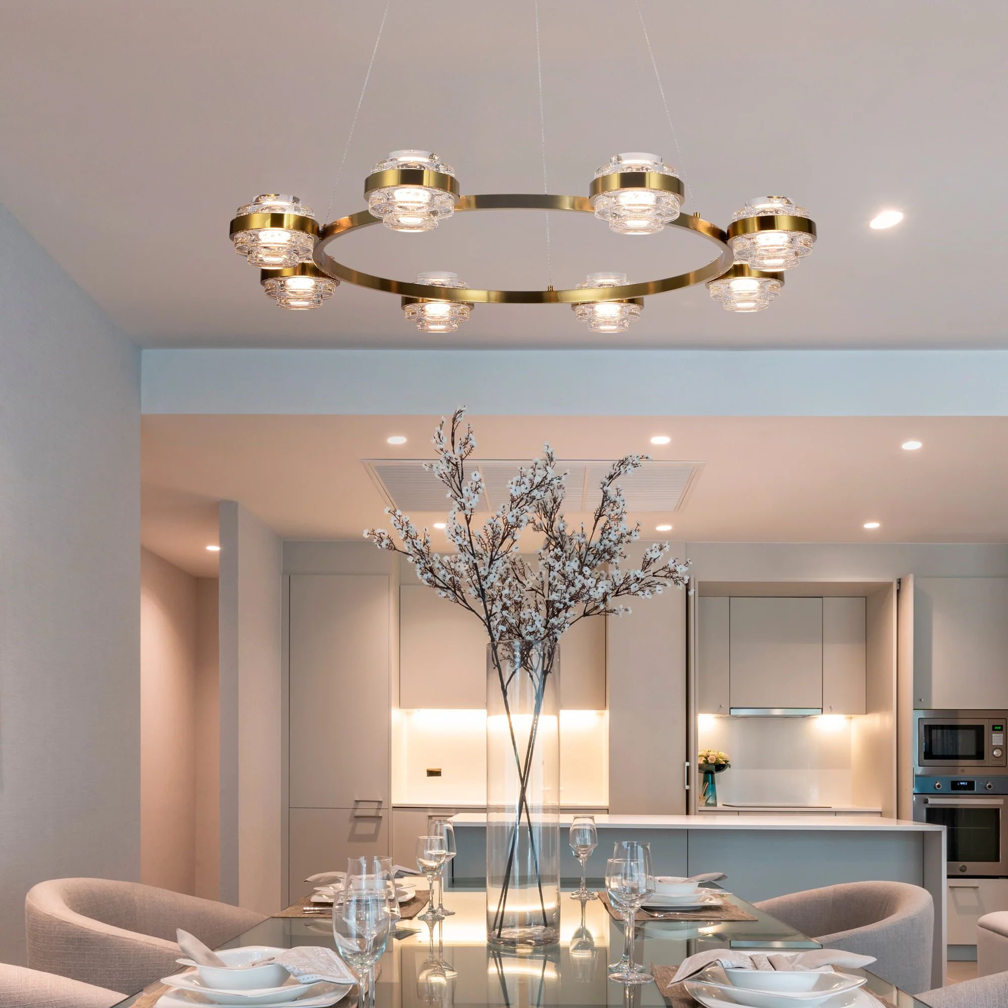 VONN Artisan Milano VAC3338AB 33" Integrated LED ETL Certified Pendant, Height Adjustable Ring Chandelier, Antique Brass - Image 3