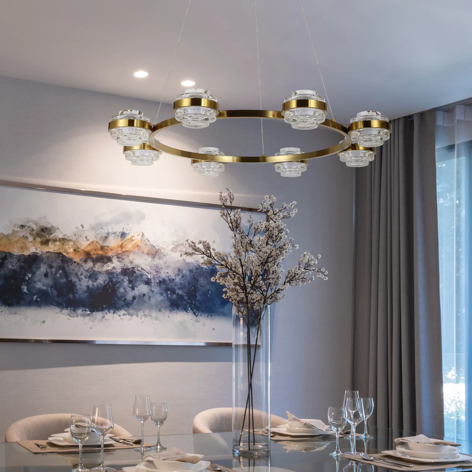VONN Artisan Milano VAC3338AB 33" Integrated LED ETL Certified Pendant, Height Adjustable Ring Chandelier, Antique Brass - Image 4