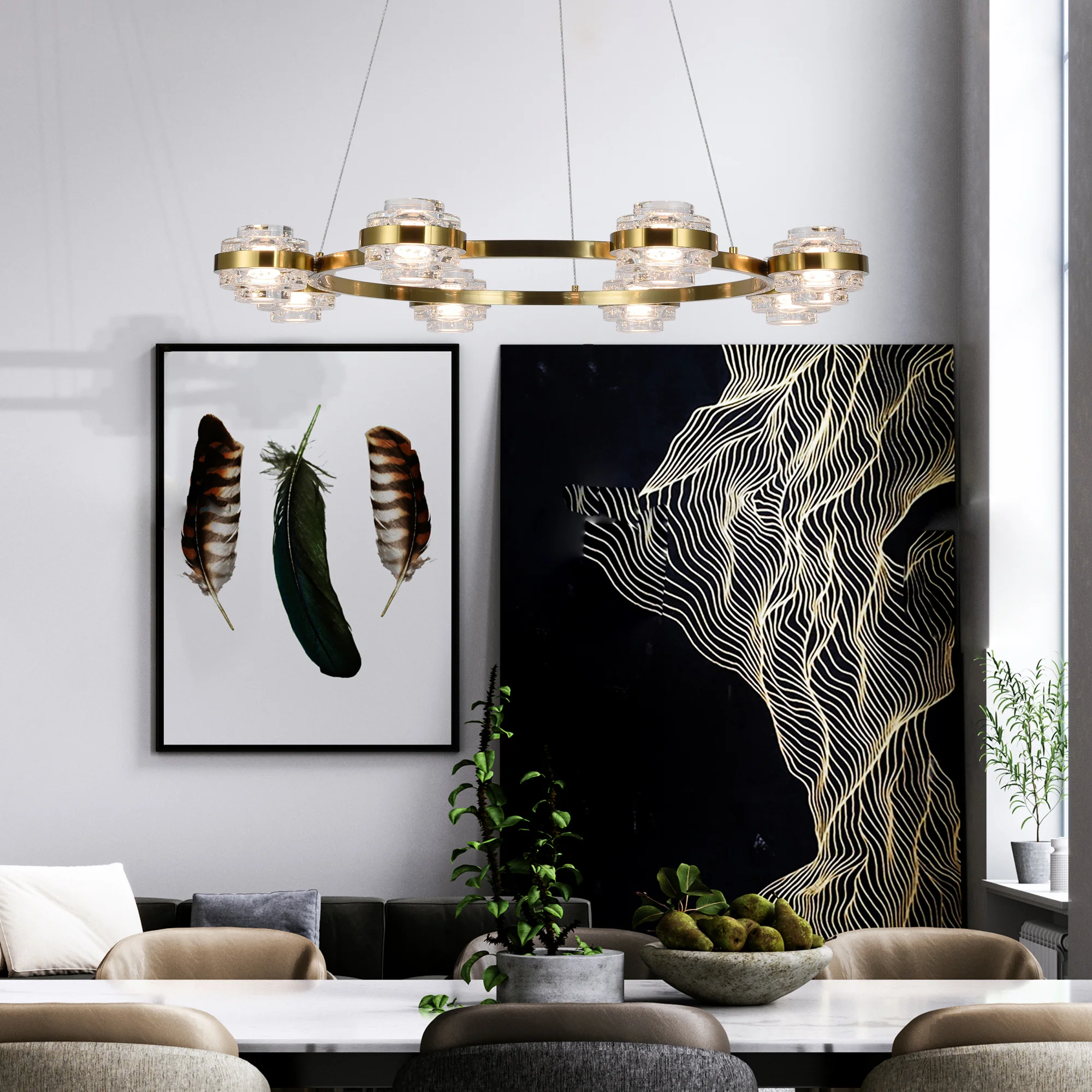 VONN Artisan Milano VAC3338AB 33" Integrated LED ETL Certified Pendant, Height Adjustable Ring Chandelier, Antique Brass - Image 5