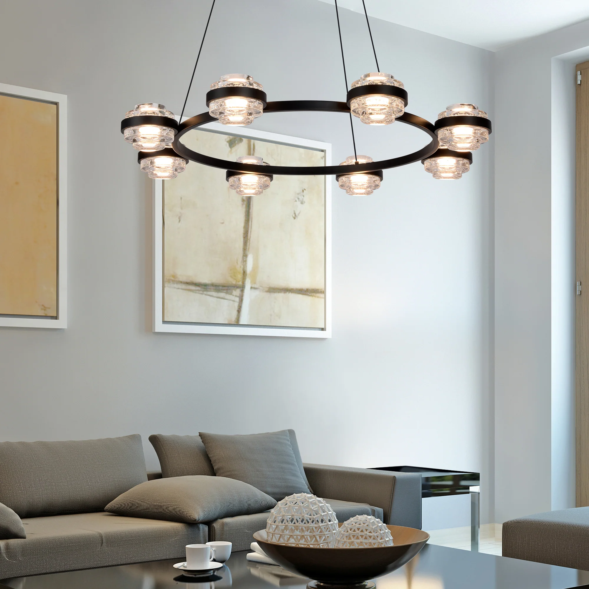 VONN Artisan Milano VAC3338BL 33" Integrated LED ETL Certified Pendant, Height Adjustable Ring Chandelier, Black