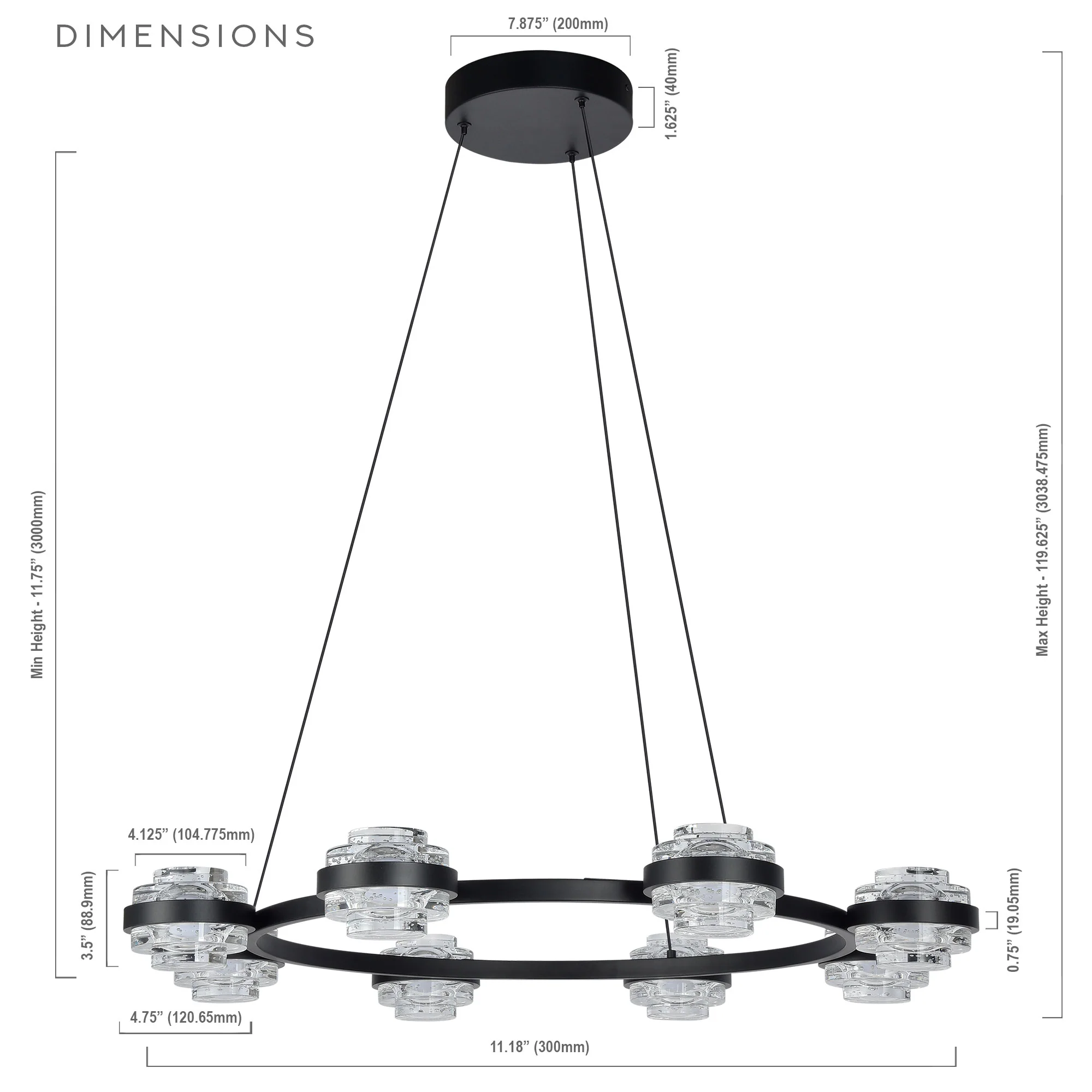 VONN Artisan Milano VAC3338BL 33" Integrated LED ETL Certified Pendant, Height Adjustable Ring Chandelier, Black - Image 13