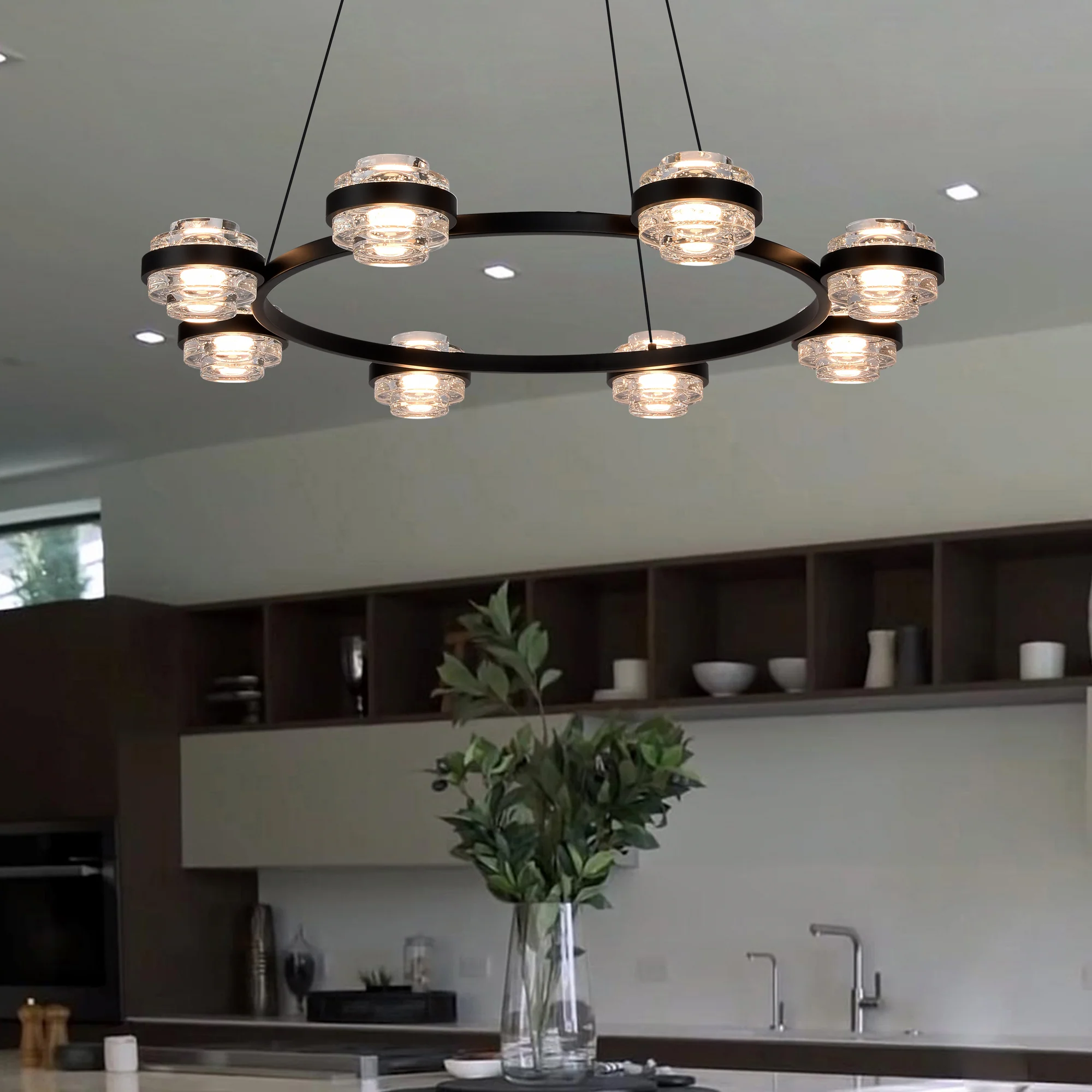 VONN Artisan Milano VAC3338BL 33" Integrated LED ETL Certified Pendant, Height Adjustable Ring Chandelier, Black - Image 2
