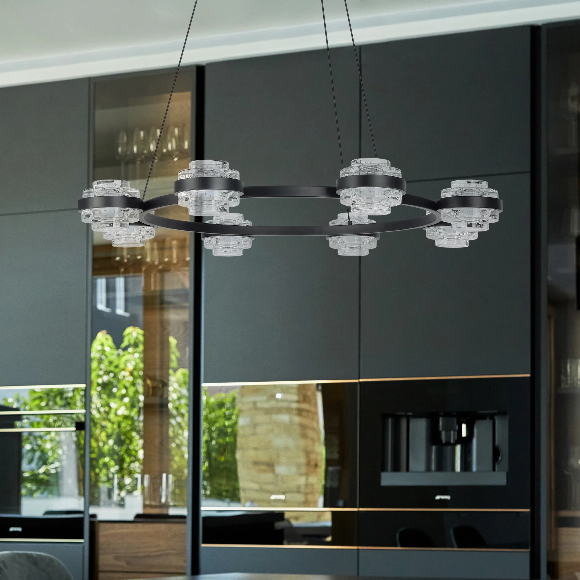 VONN Artisan Milano VAC3338BL 33" Integrated LED ETL Certified Pendant, Height Adjustable Ring Chandelier, Black - Image 3