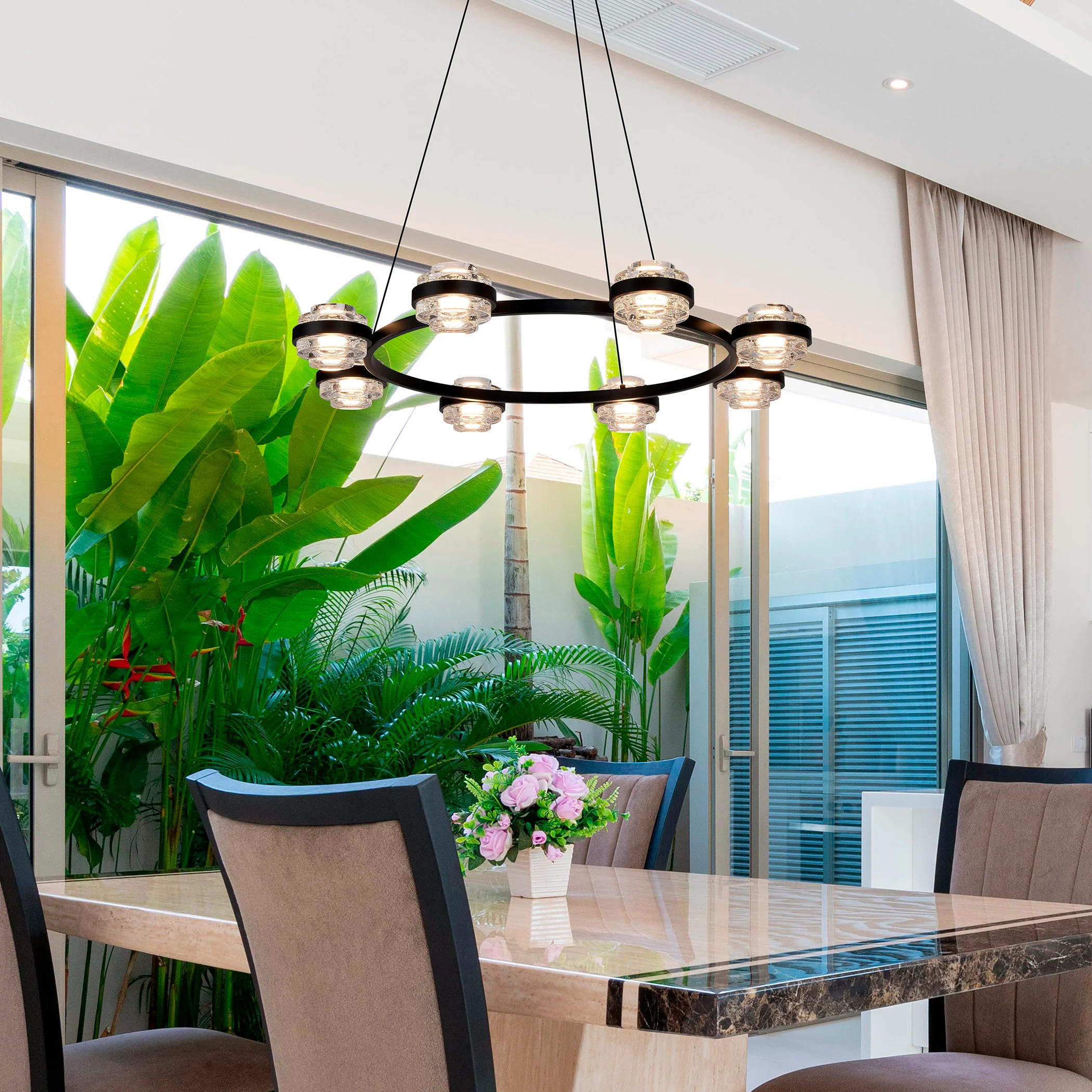 VONN Artisan Milano VAC3338BL 33" Integrated LED ETL Certified Pendant, Height Adjustable Ring Chandelier, Black - Image 4