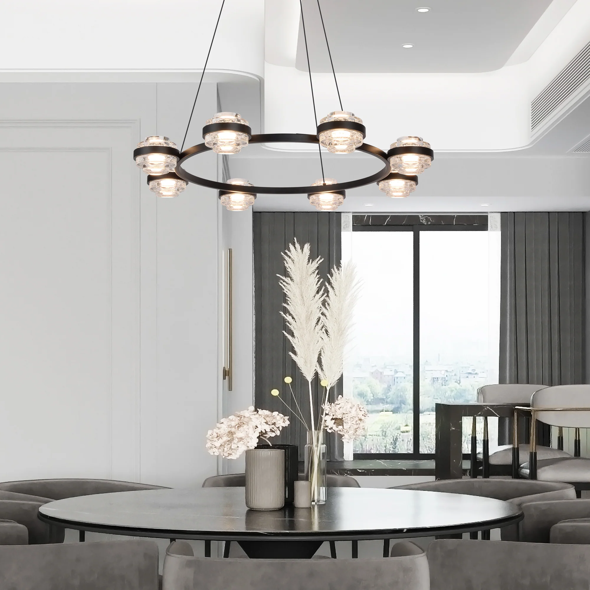 VONN Artisan Milano VAC3338BL 33" Integrated LED ETL Certified Pendant, Height Adjustable Ring Chandelier, Black - Image 5