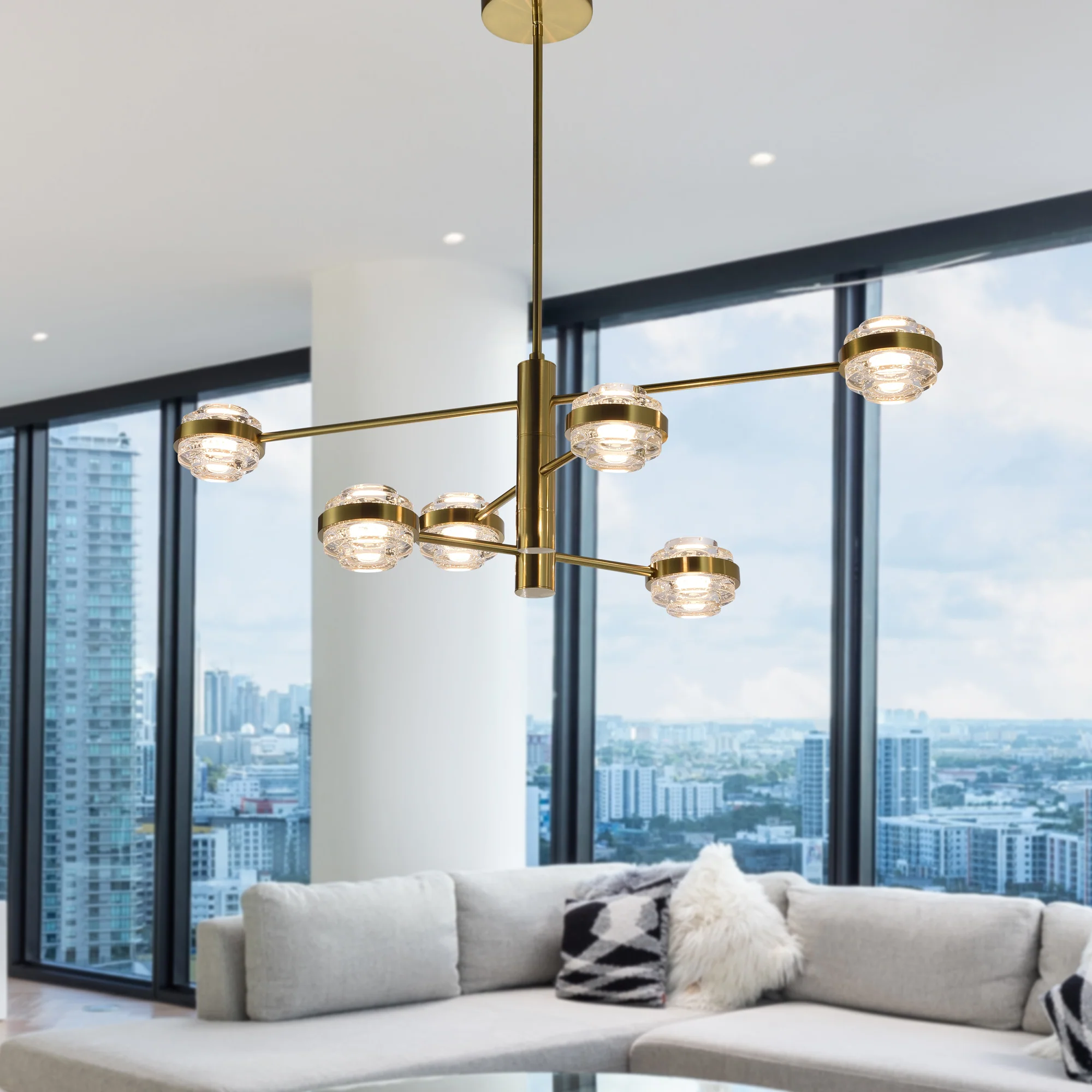 VONN Artisan Milano VAC333RD6AB 40" Integrated LED ETL Certified Chandelier with Height Adjustable Rods, Antique Brass - Image 2