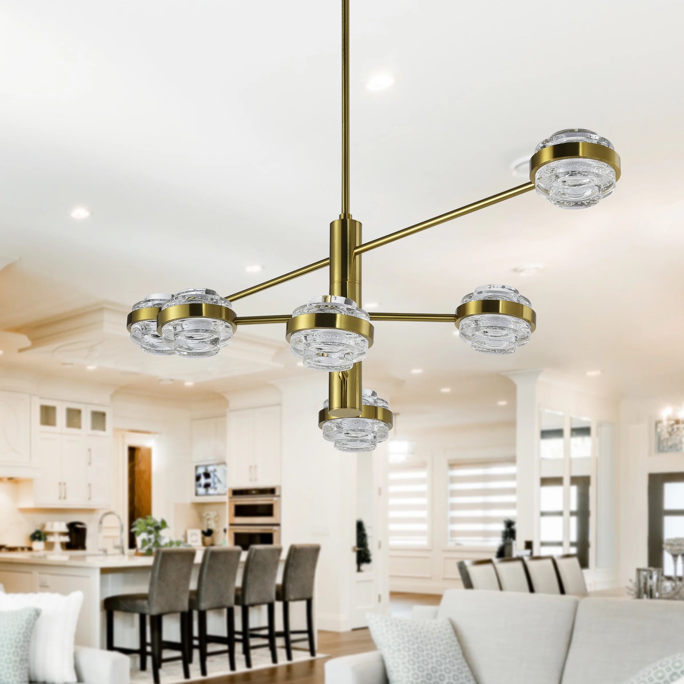 VONN Artisan Milano VAC333RD6AB 40" Integrated LED ETL Certified Chandelier with Height Adjustable Rods, Antique Brass - Image 3