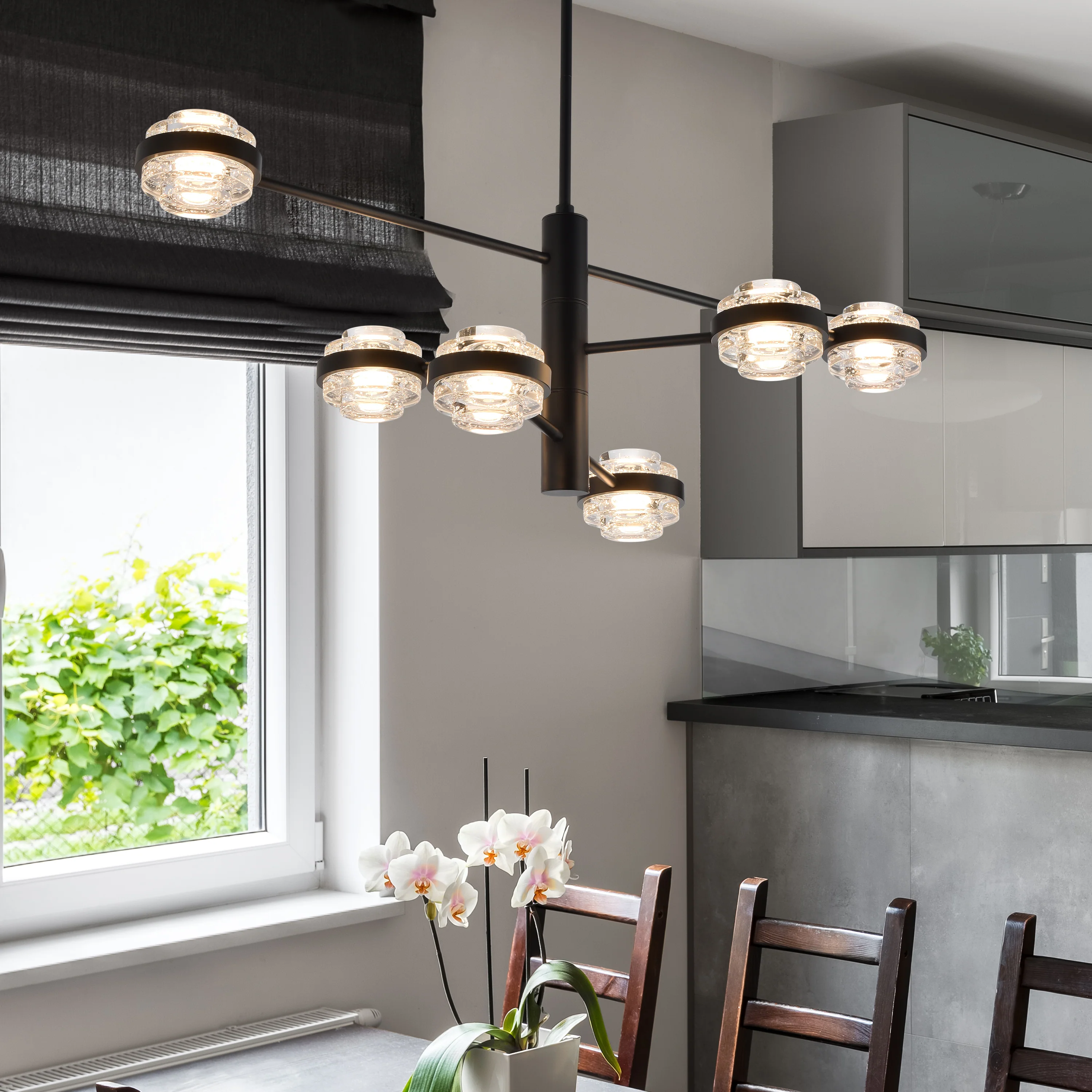 VONN Artisan Milano VAC333RD6BL 40" Integrated LED ETL Certified Chandelier with Height Adjustable Rods, Black - Image 2