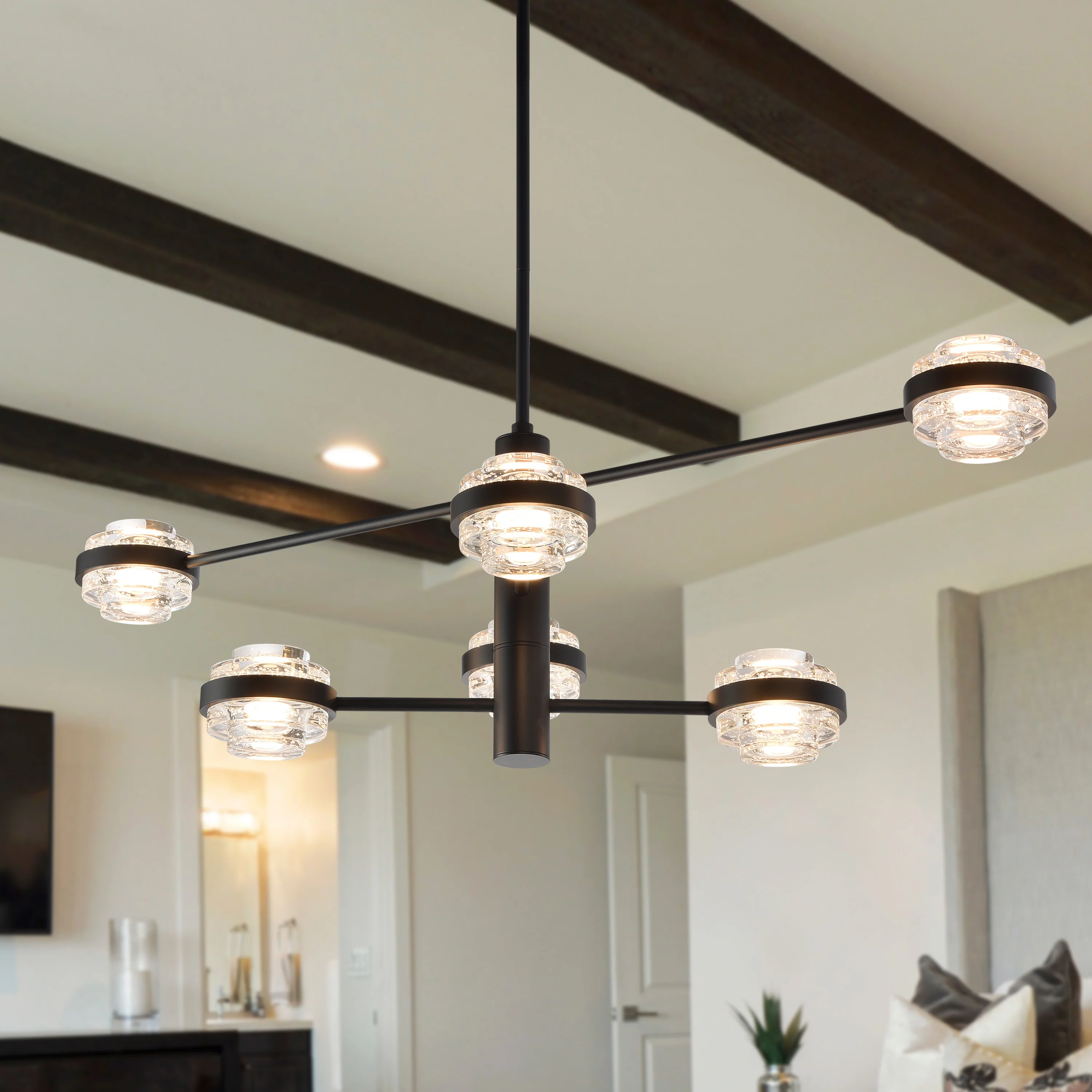 VONN Artisan Milano VAC333RD6BL 40" Integrated LED ETL Certified Chandelier with Height Adjustable Rods, Black - Image 3