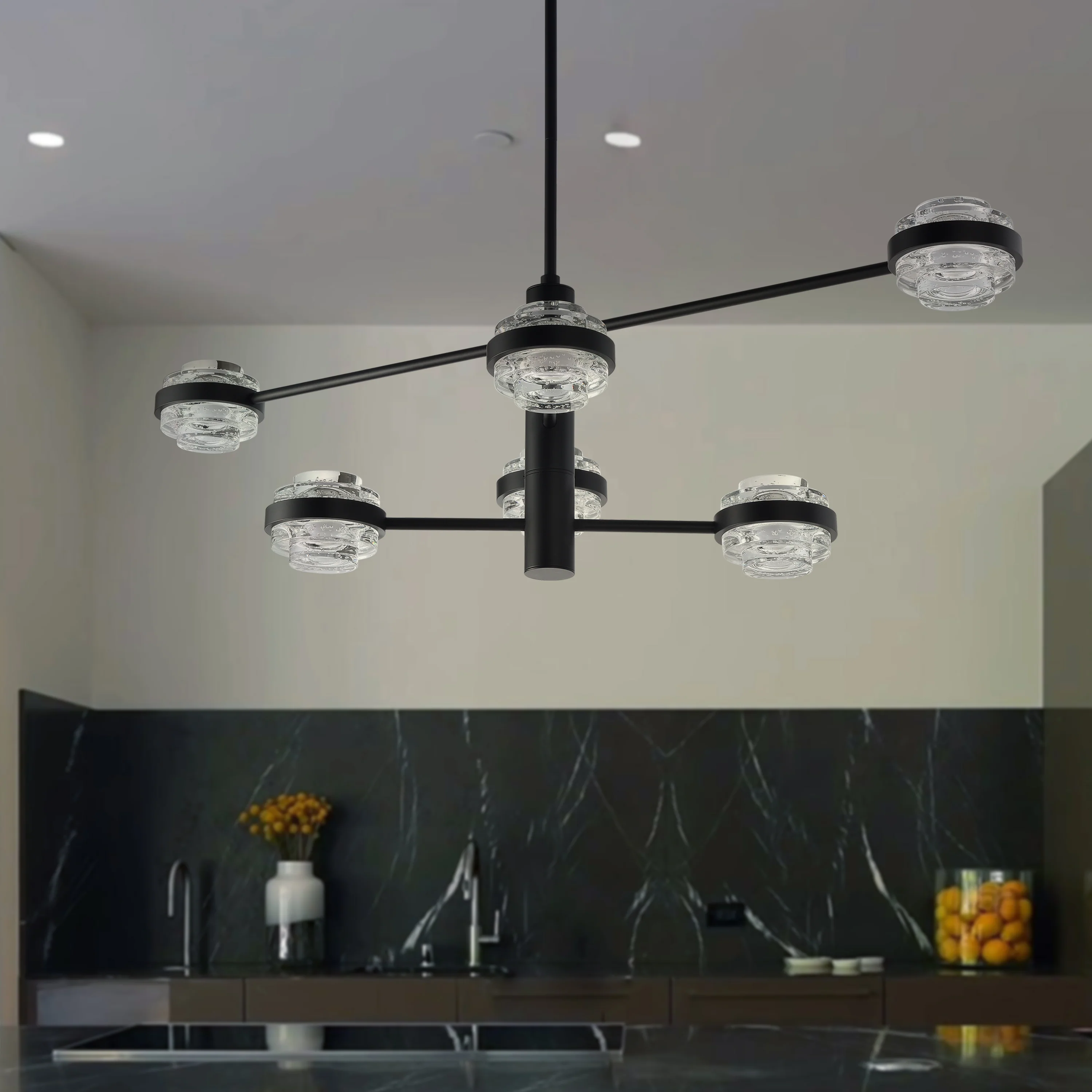 VONN Artisan Milano VAC333RD6BL 40" Integrated LED ETL Certified Chandelier with Height Adjustable Rods, Black - Image 4