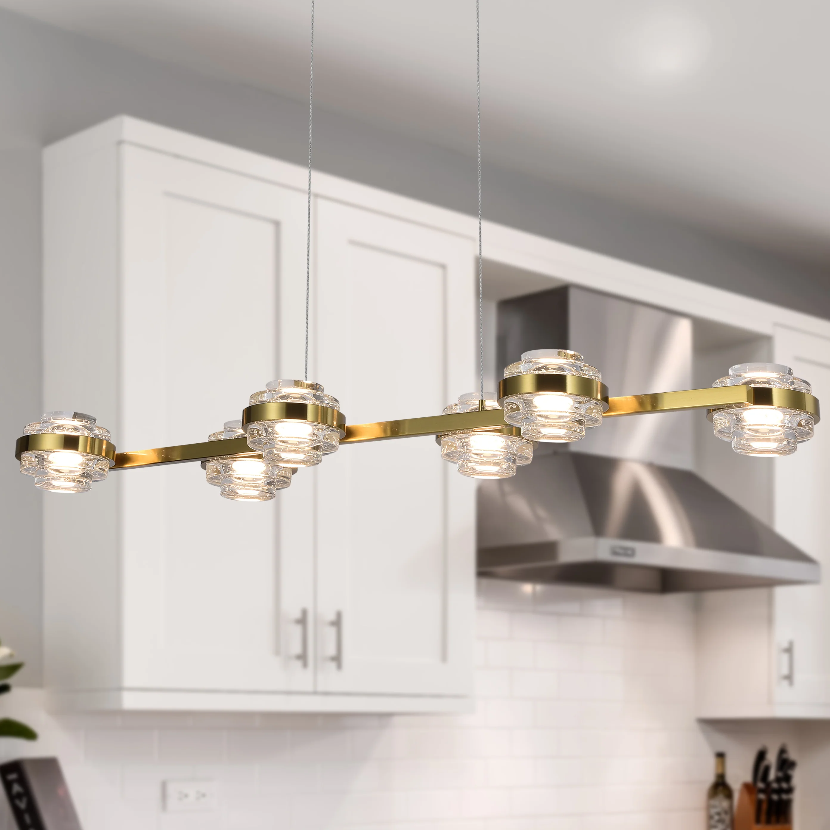 VONN Artisan Milano VAC3LN336AB 39" Integrated LED ETL Certified Pendant, Height Adjustable Chandelier, Antique Brass - Image 4