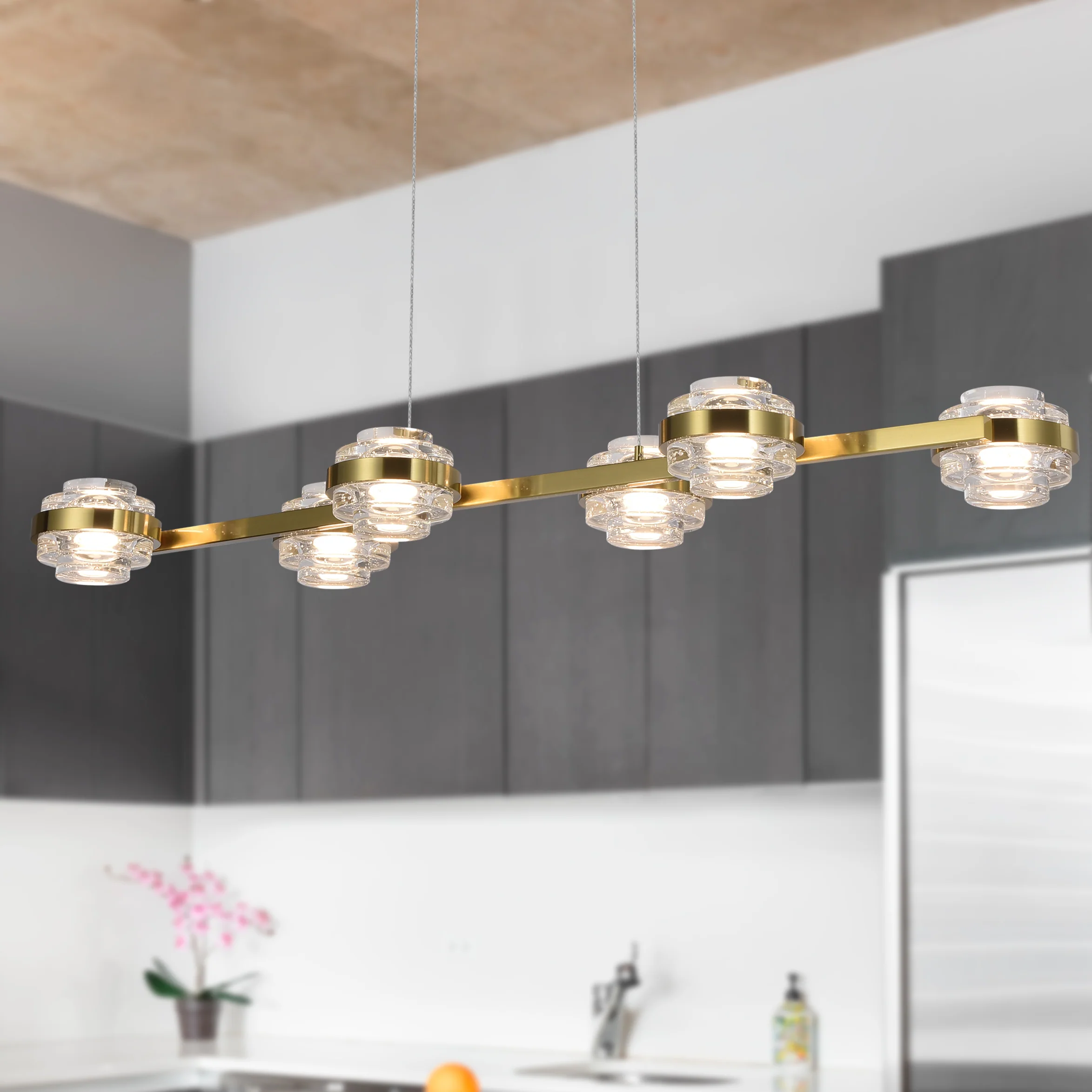 VONN Artisan Milano VAC3LN336AB 39" Integrated LED ETL Certified Pendant, Height Adjustable Chandelier, Antique Brass - Image 5