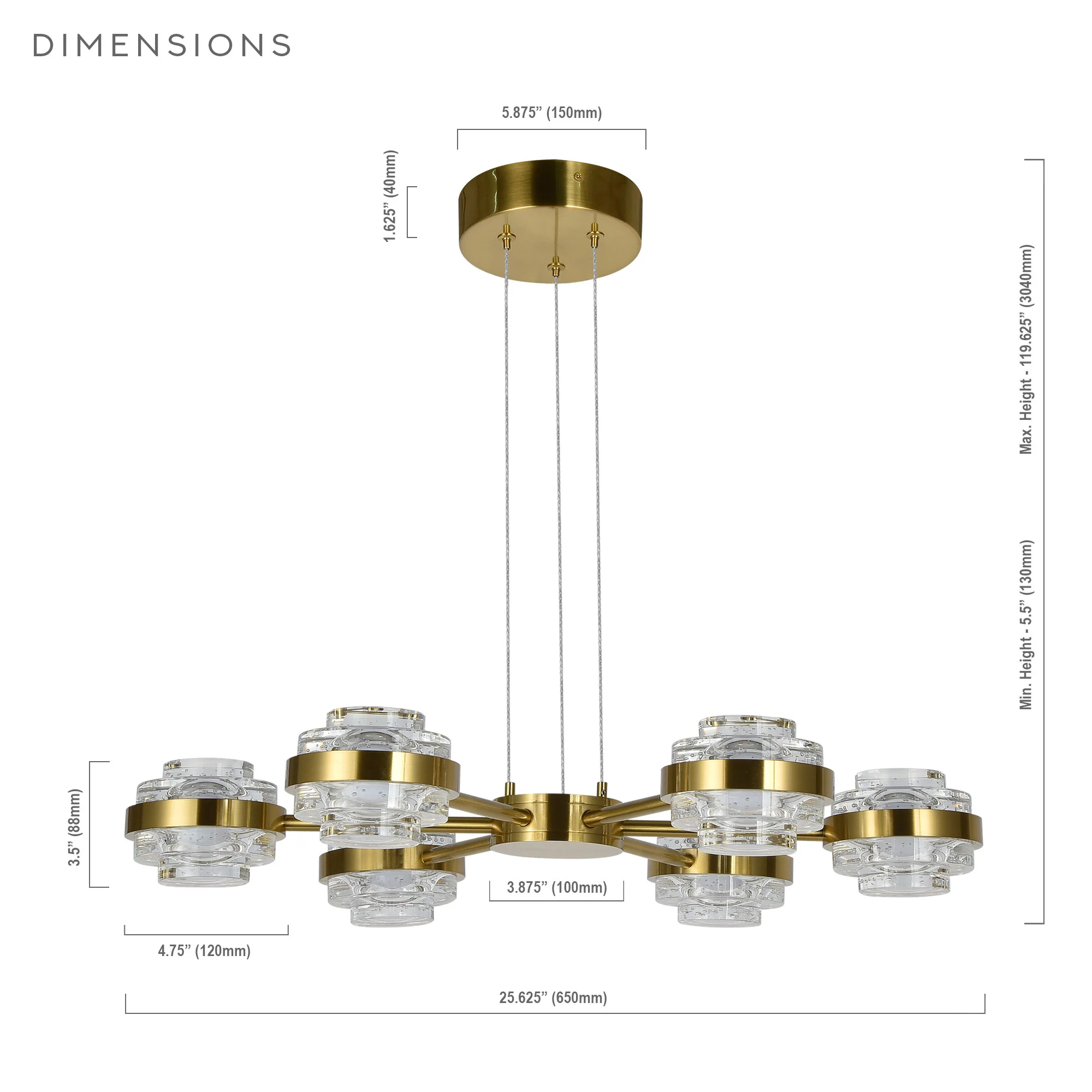VONN Artisan Milano VAP2336AB 25" Integrated LED ETL Certified Pendant, Height Adjustable Chandelier, Antique Brass - Image 13