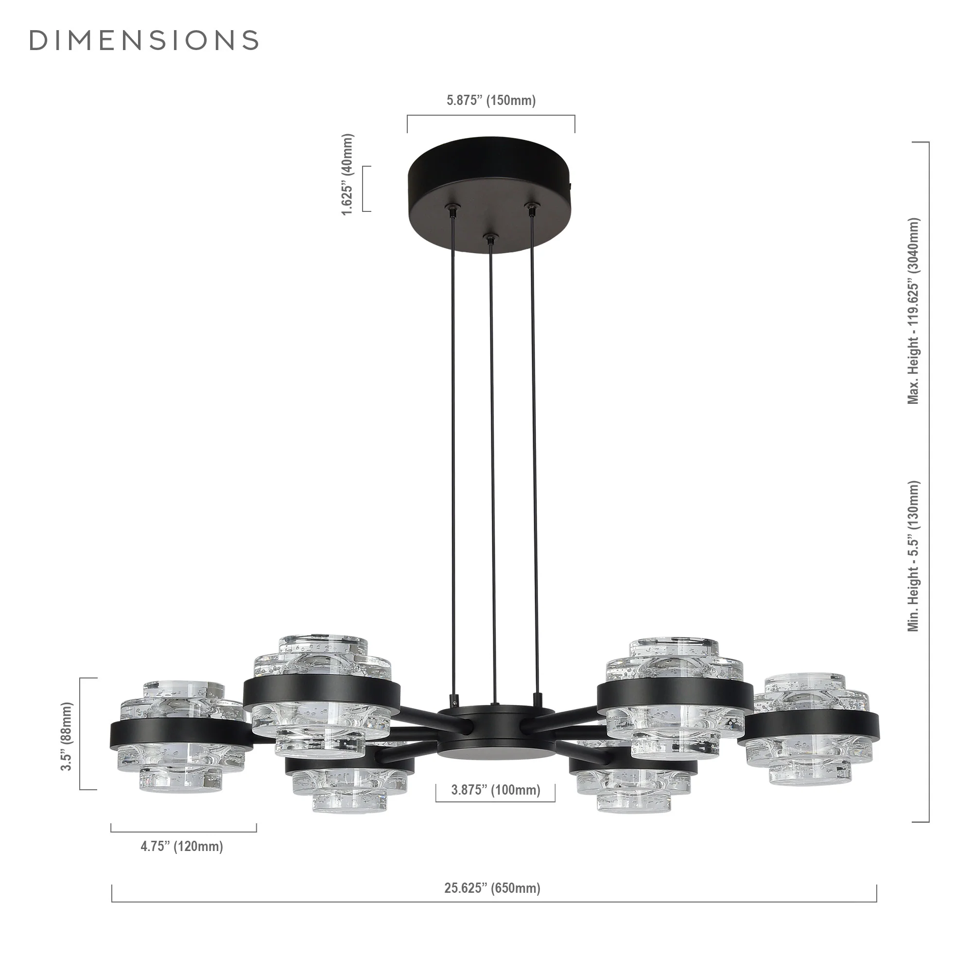 VONN Artisan Milano VAP2336BL 25" Integrated LED ETL Certified Pendant, Height Adjustable Chandelier, Black - Image 13