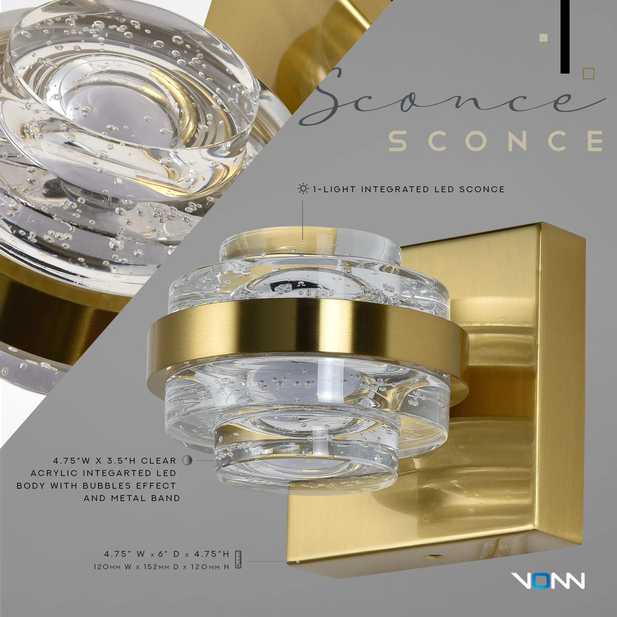 VONN Artisan Milano VAW1331AB 6" 1-Light Integrated LED ETL Certified Wall Sconce, Antique Brass - Image 5