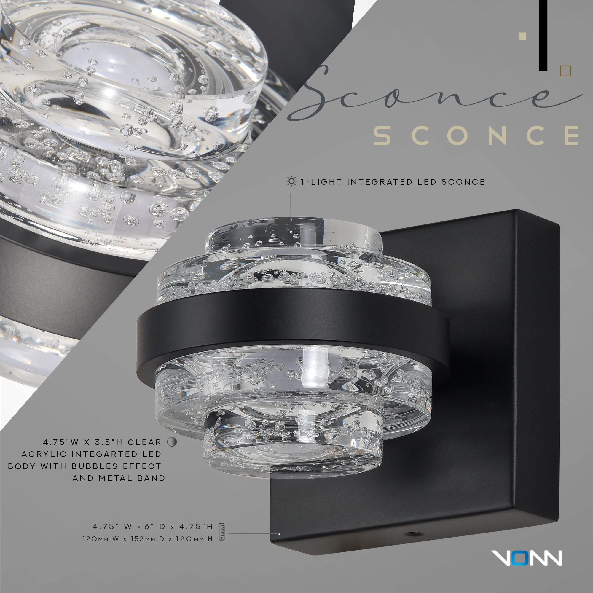 VONN Artisan Milano VAW1331BL 6" 1-Light Integrated LED ETL Certified Wall Sconce Lighting, Black - Image 5