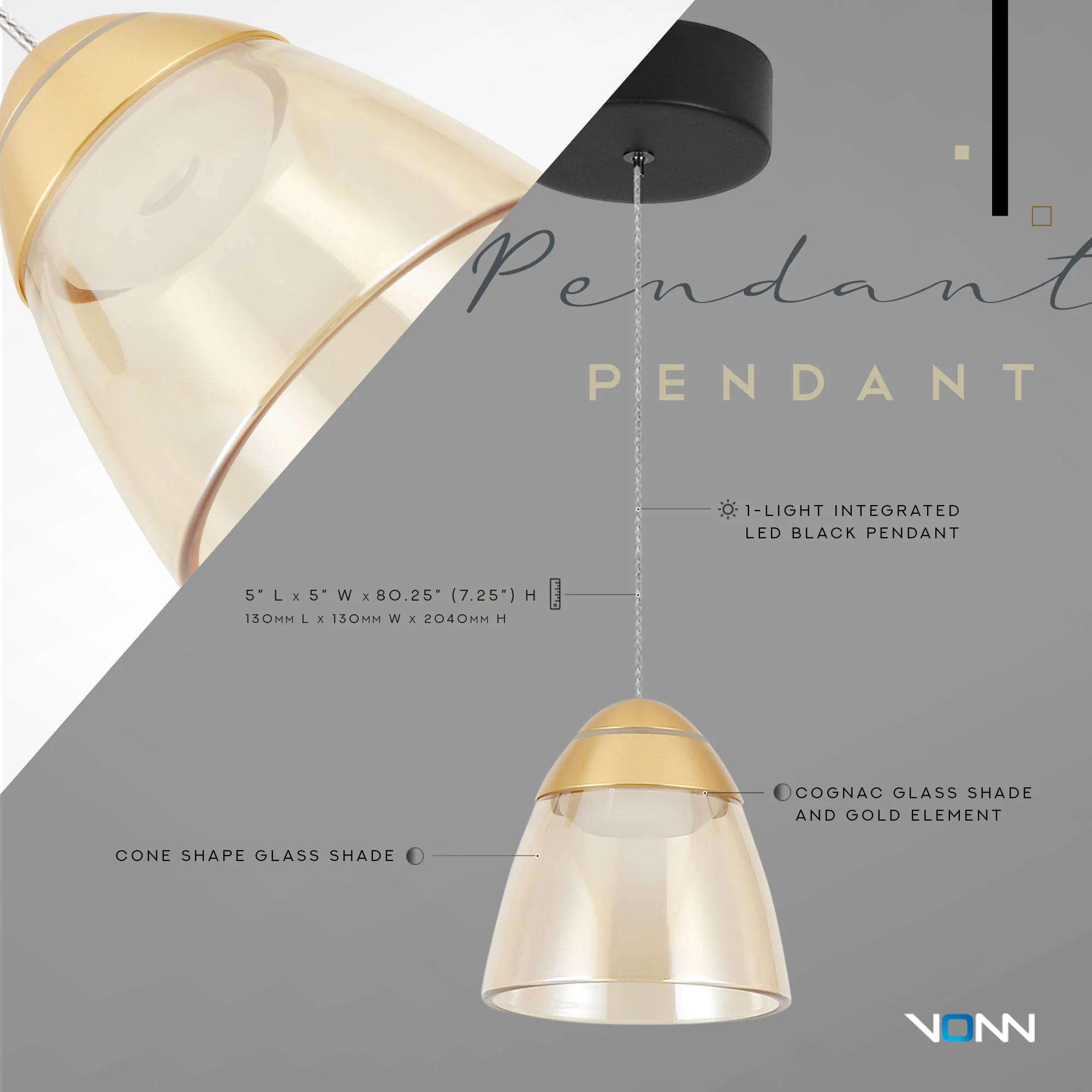 VONN Artisan Roma VAP2291BL 5" 1-Light Integrated LED ETL Certified Height Adjustable Pendant, Black - Image 6