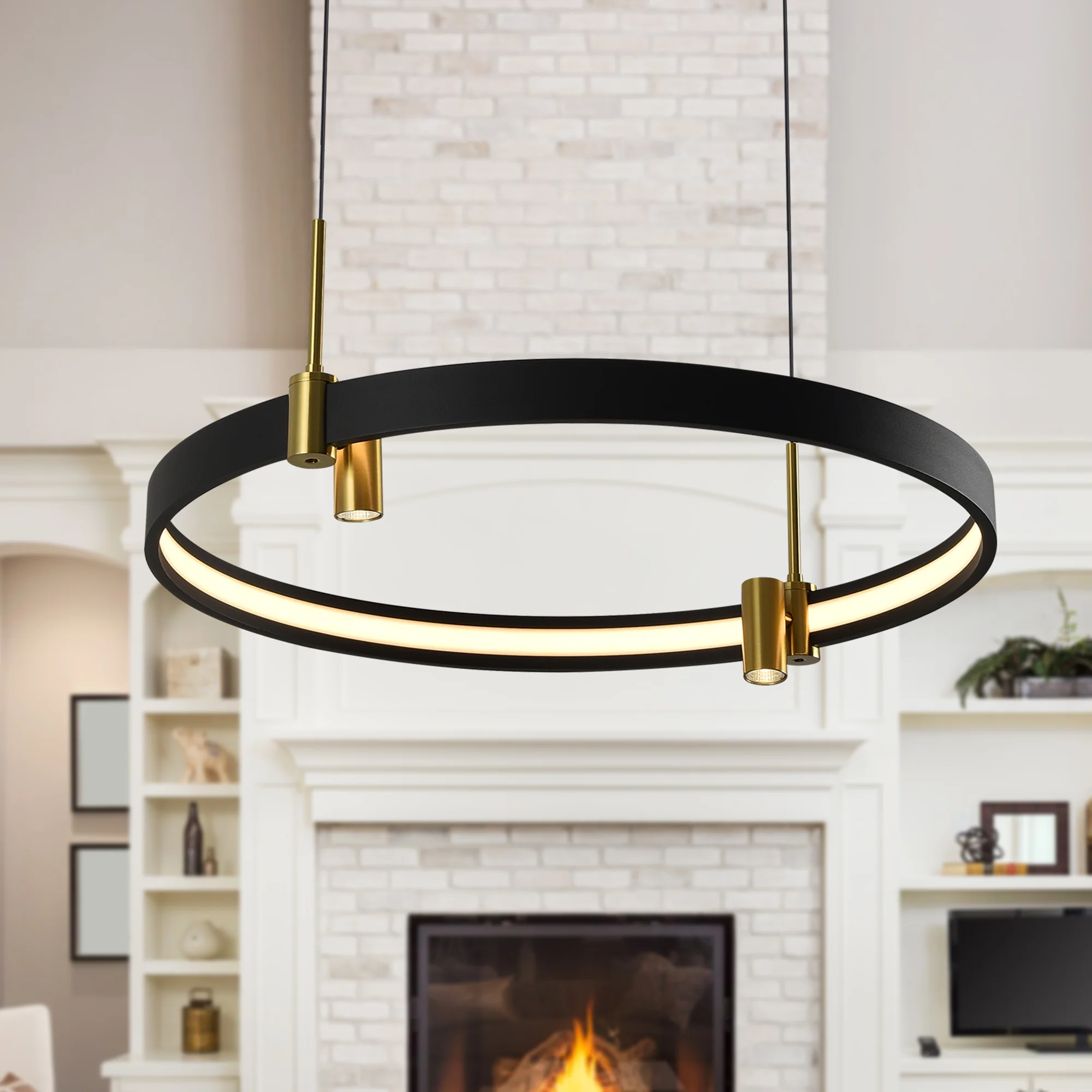 VONN Tania VMC33223BL 23" 100-277V Integrated LED ETL Certified Pendant, Height Adjustable Ring Chandelier, Black