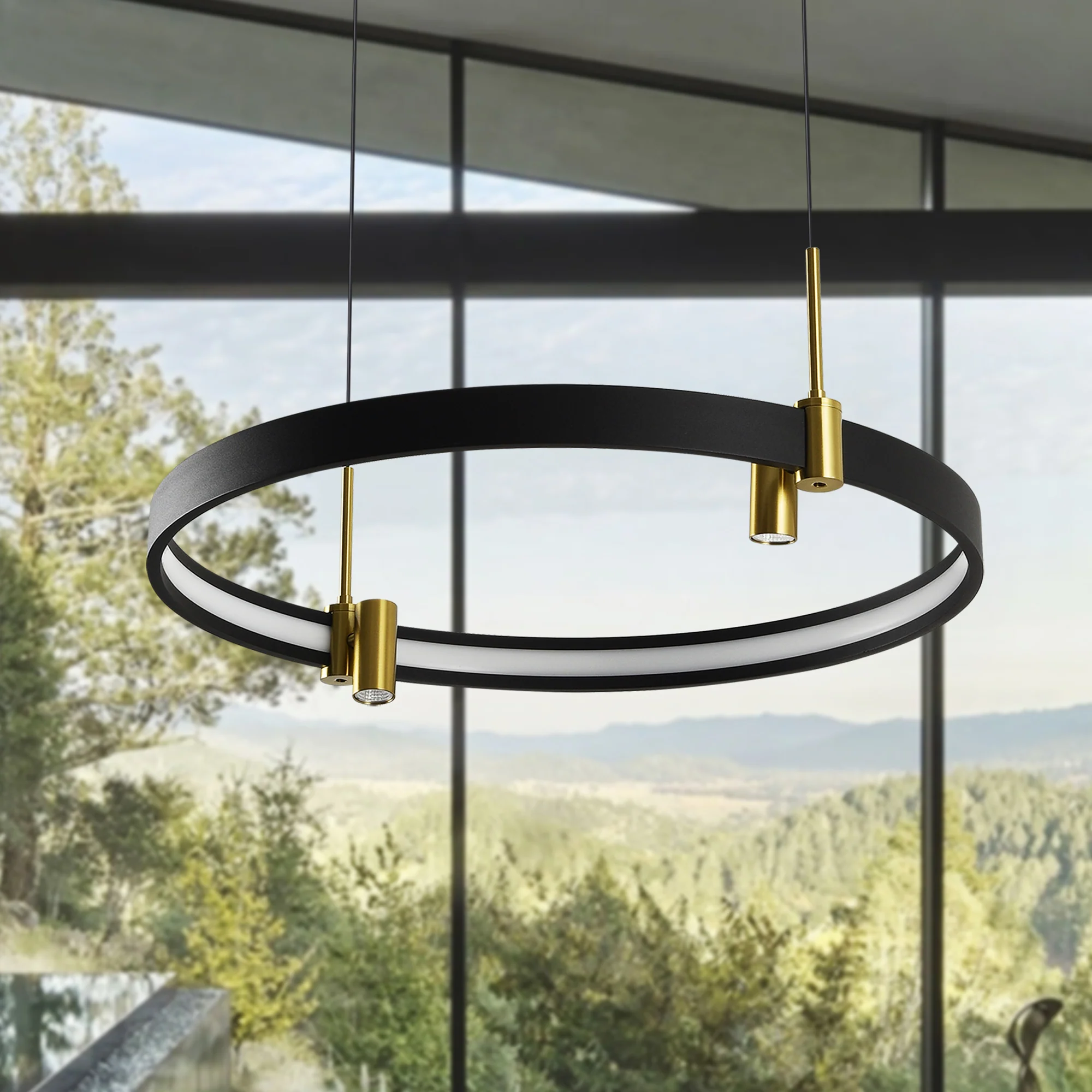 VONN Tania VMC33223BL 23" 100-277V Integrated LED ETL Certified Pendant, Height Adjustable Ring Chandelier, Black - Image 3