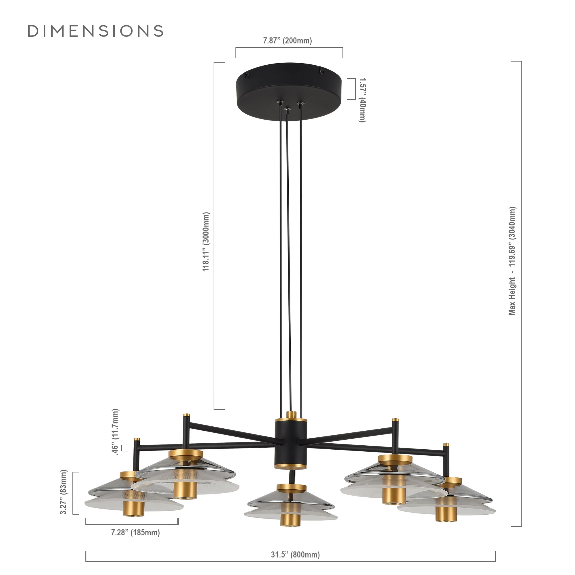 VONN Artisan Verona VAC3315BL 31" Integrated LED ETL Certified Pendant, Height Adjustable Chandelier, Black - Image 13