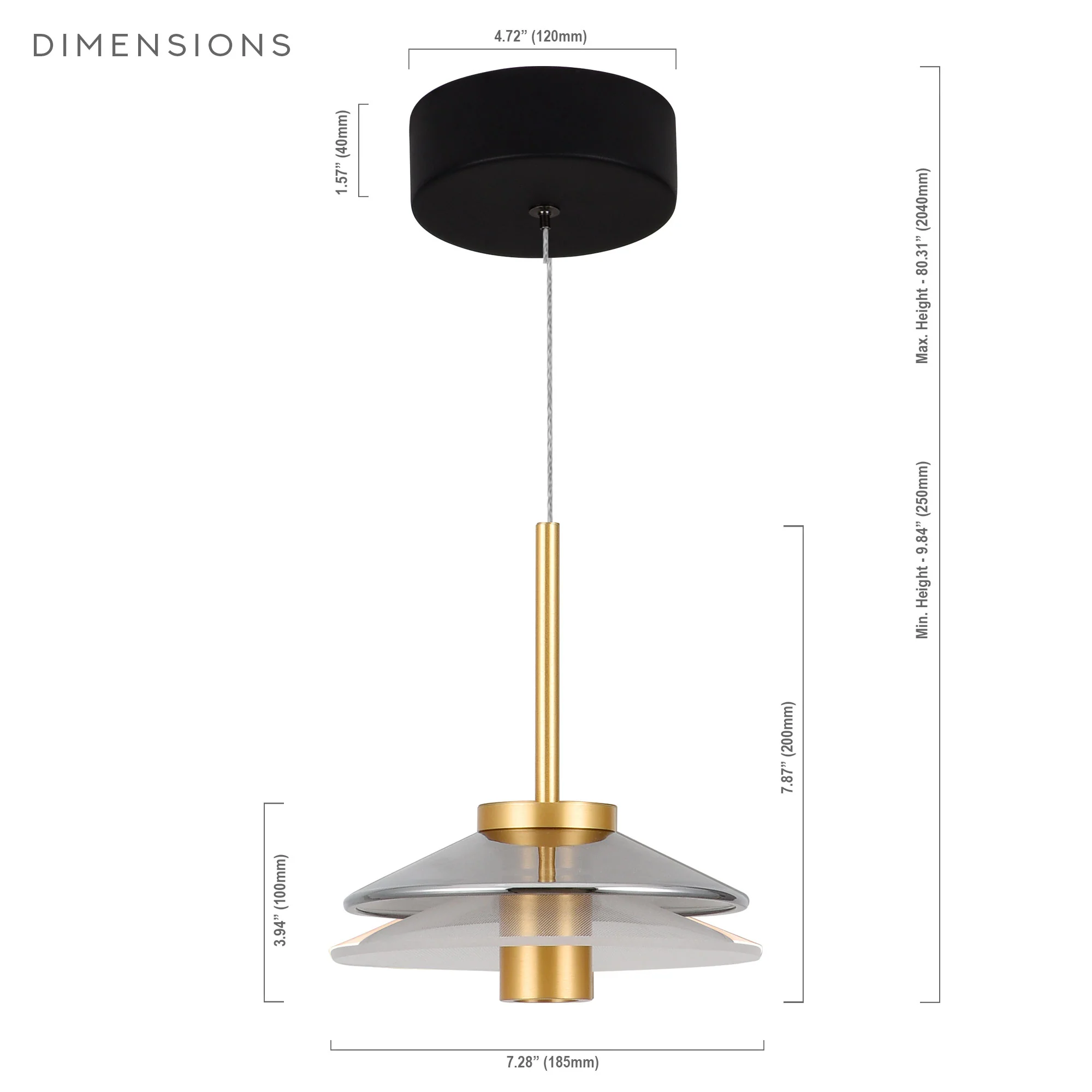 VONN Artisan Verona VAP2311BL 7" Integrated LED ETL Certified Height Adjustable Pendant, with Glass Shade, Black - Image 7