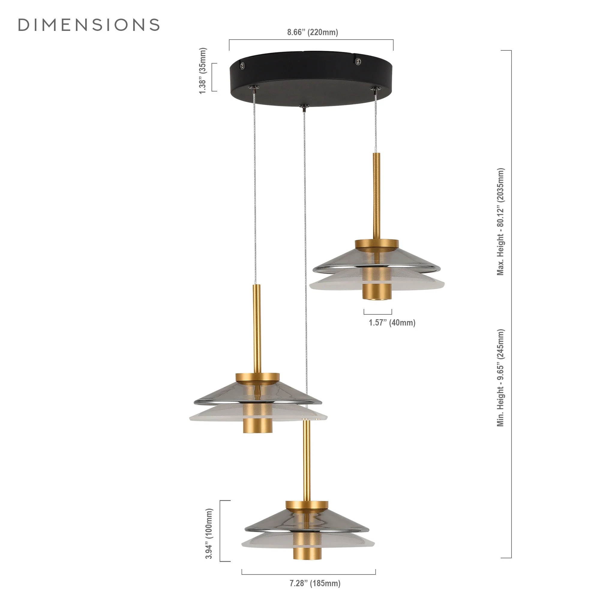 VONN Artisan Verona VAP2313BL 16" Integrated LED ETL Certified Pendant, Height Adjustable Chandelier, Black - Image 12