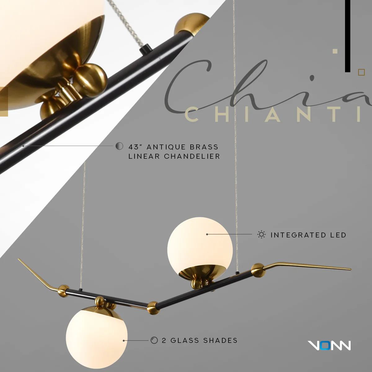 VONN Artisan Chianti VAC3122AB 43" Integrated LED ETL Certified Height Adjustable Pendant, Chandelier, Antique Brass - Image 14