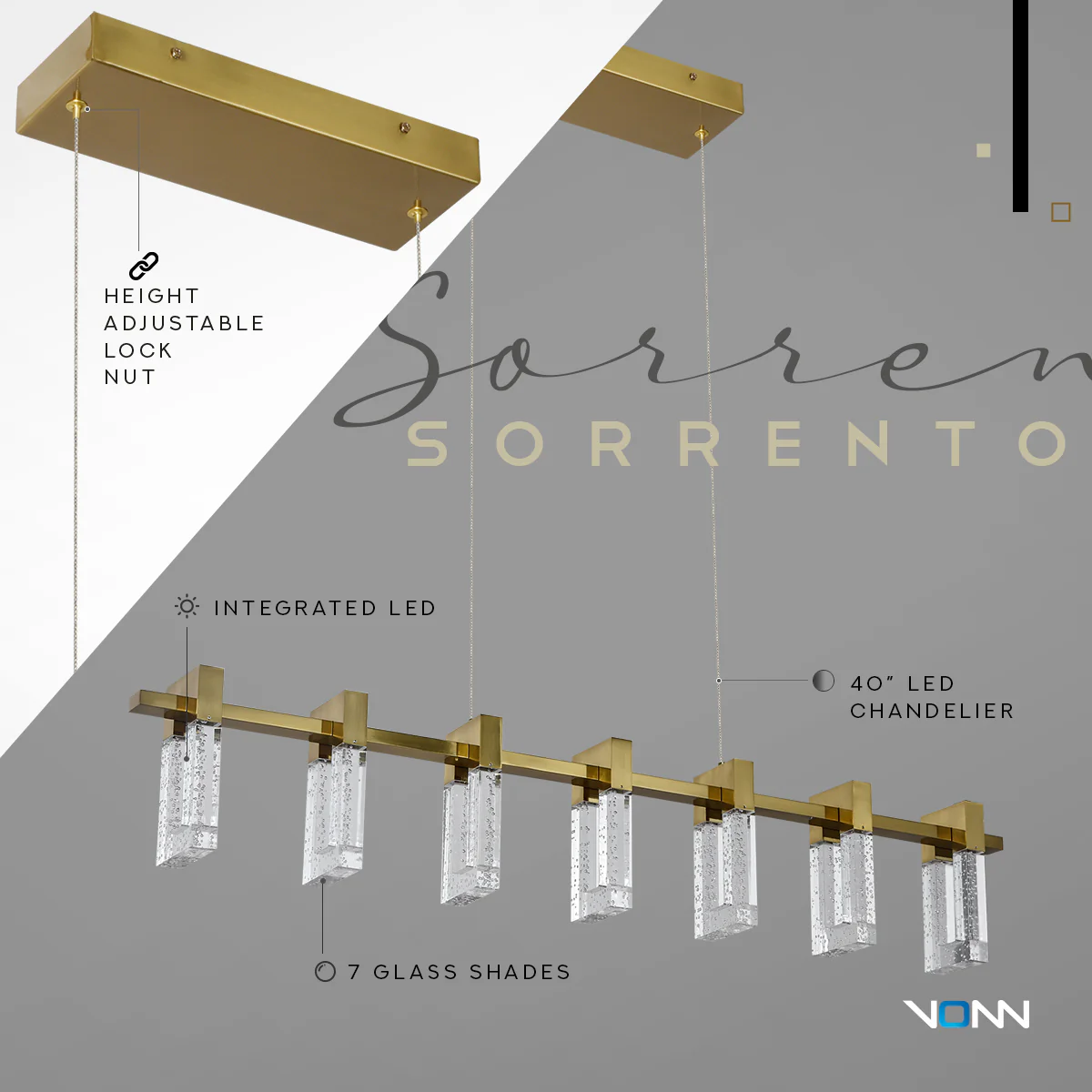VONN Artisan Sorrento VAC3137AB 40" ETL Certified Integrated LED Pendant, Height Adjustable Chandelier, Black - Image 7