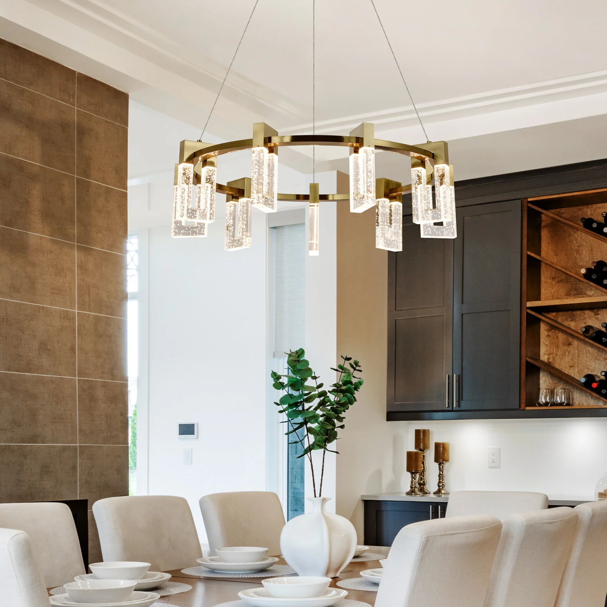 VONN Artisan Sorrento VAC3139AB 27" Integrated LED ETL Certified Pendant, Height Adjustable Ring Chandelier, Antique Brass - Image 3