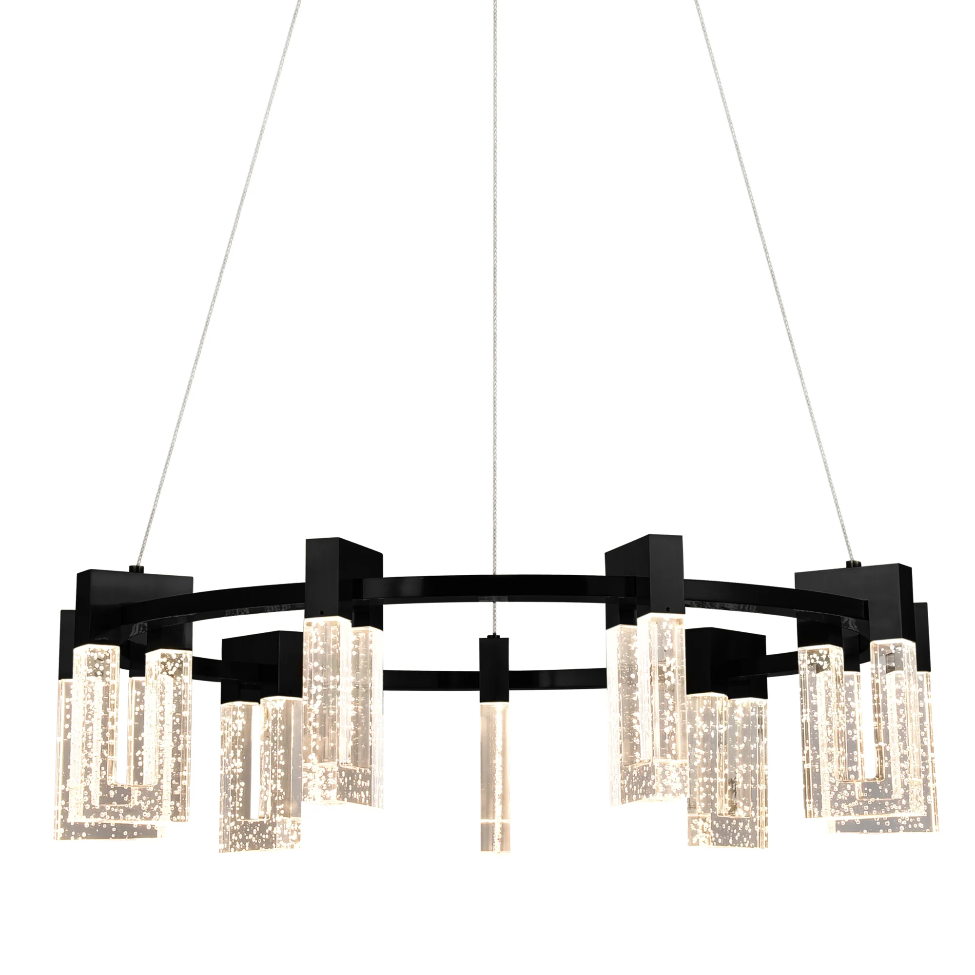 VONN Artisan Sorrento VAC3139BL 27" 9-Light ETL Cert Integrated LED Pendant, Height Adjustable Ring Chandelier, Black - Image 8
