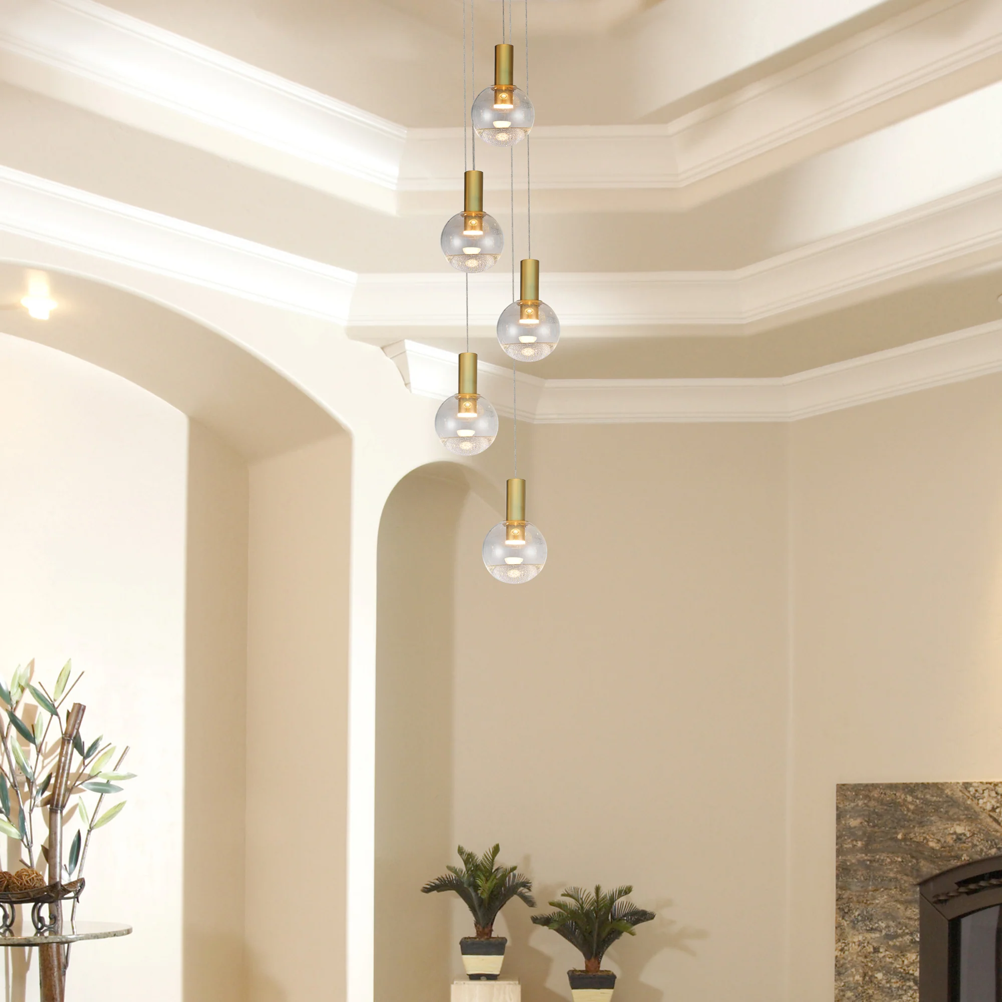 VONN Artisan Sienna VAC3185BRS 5-Light ETL Certified Integrated LED Pendant, Height Adjustable Chandelier, Brass - Image 5