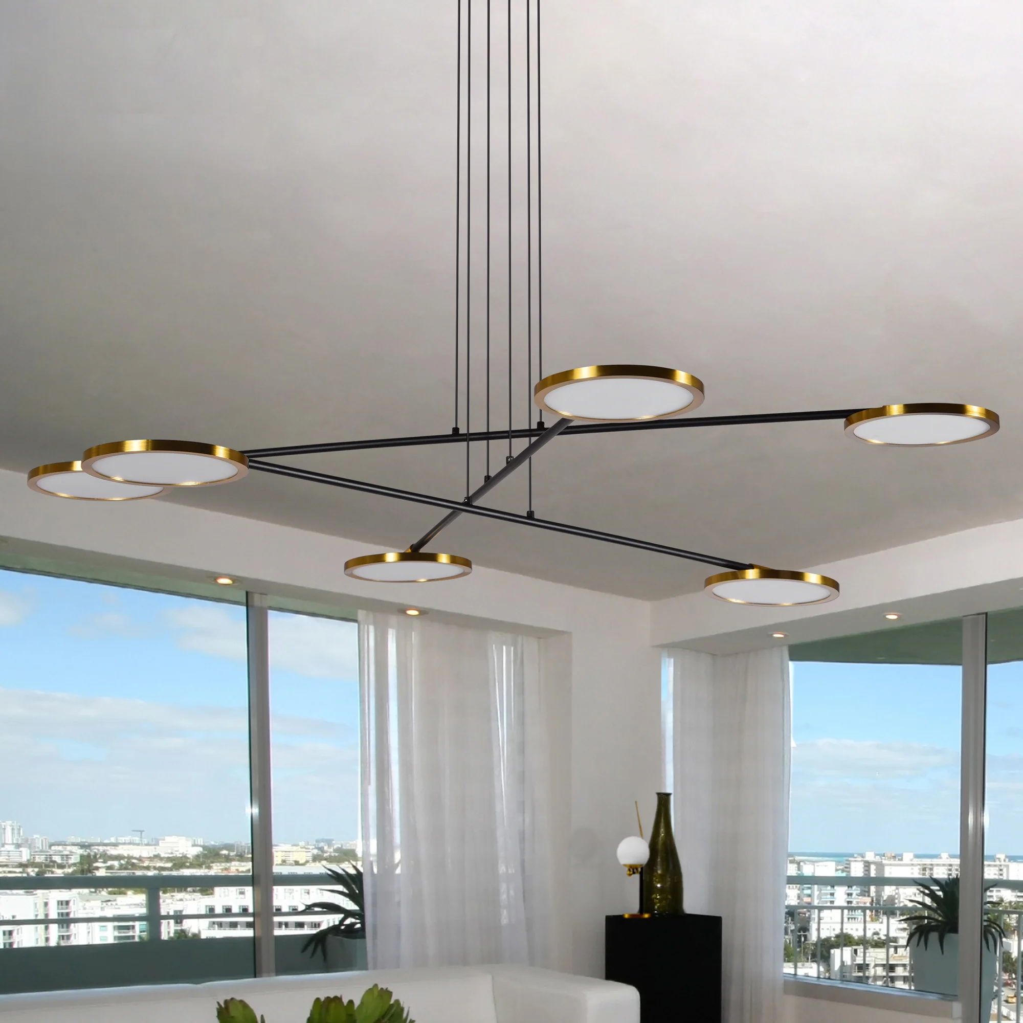 VONN Artisan Torino VAC3196AB 39" Height Adjustable Integrated LED ETL Certified Chandelier, Disks Rotate, Antique Brass - Image 5