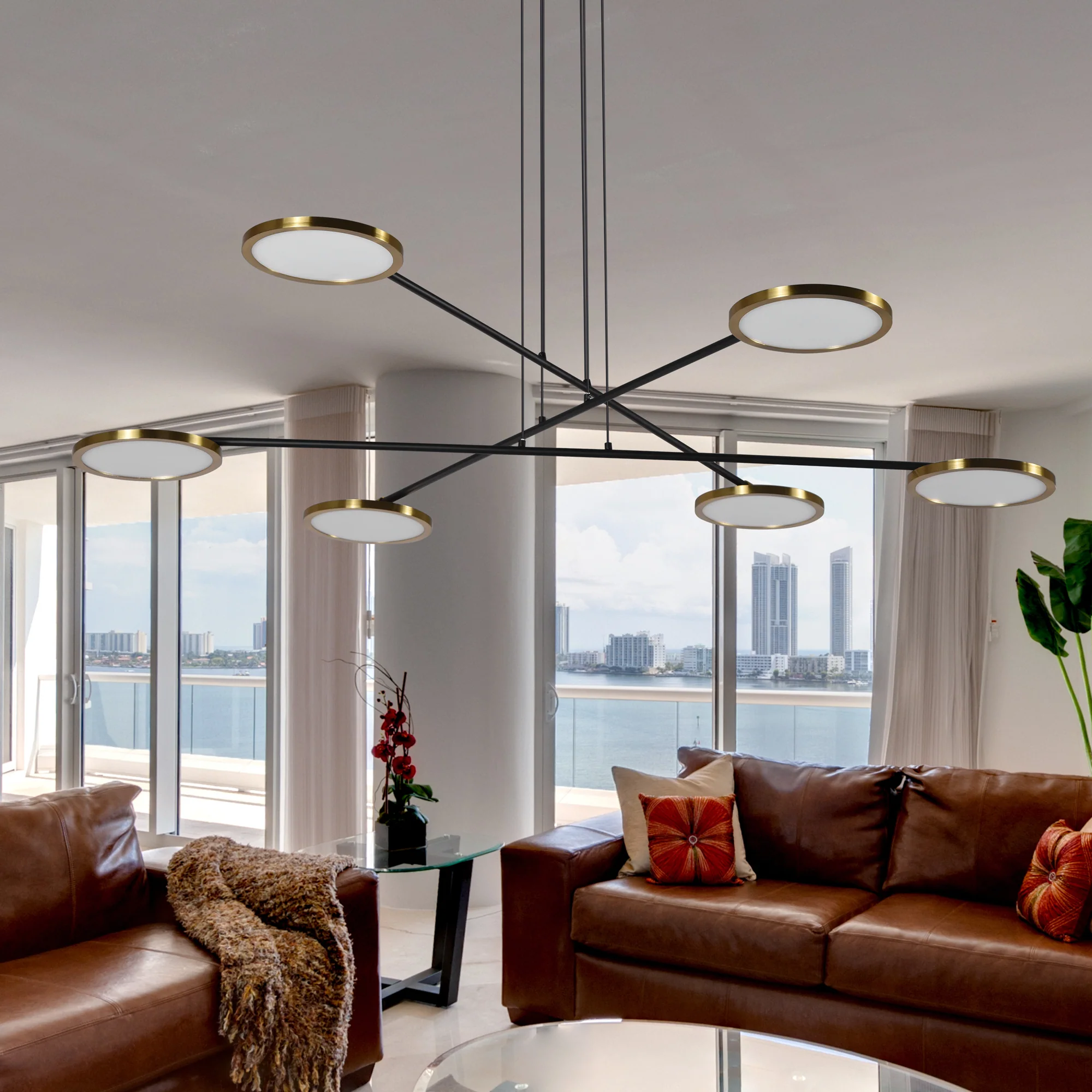 VONN Artisan Torino VAC3196AB 39" Height Adjustable Integrated LED ETL Certified Chandelier, Disks Rotate, Antique Brass - Image 6