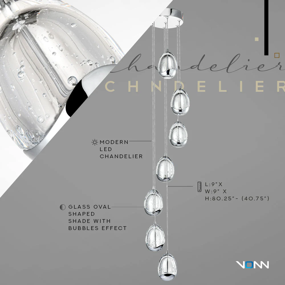 VONN Artisan Venezia VAC3207CH 7-Light Integrated LED ETL Certified Pendant, Height Adjustable Chandelier, Chrome - Image 14