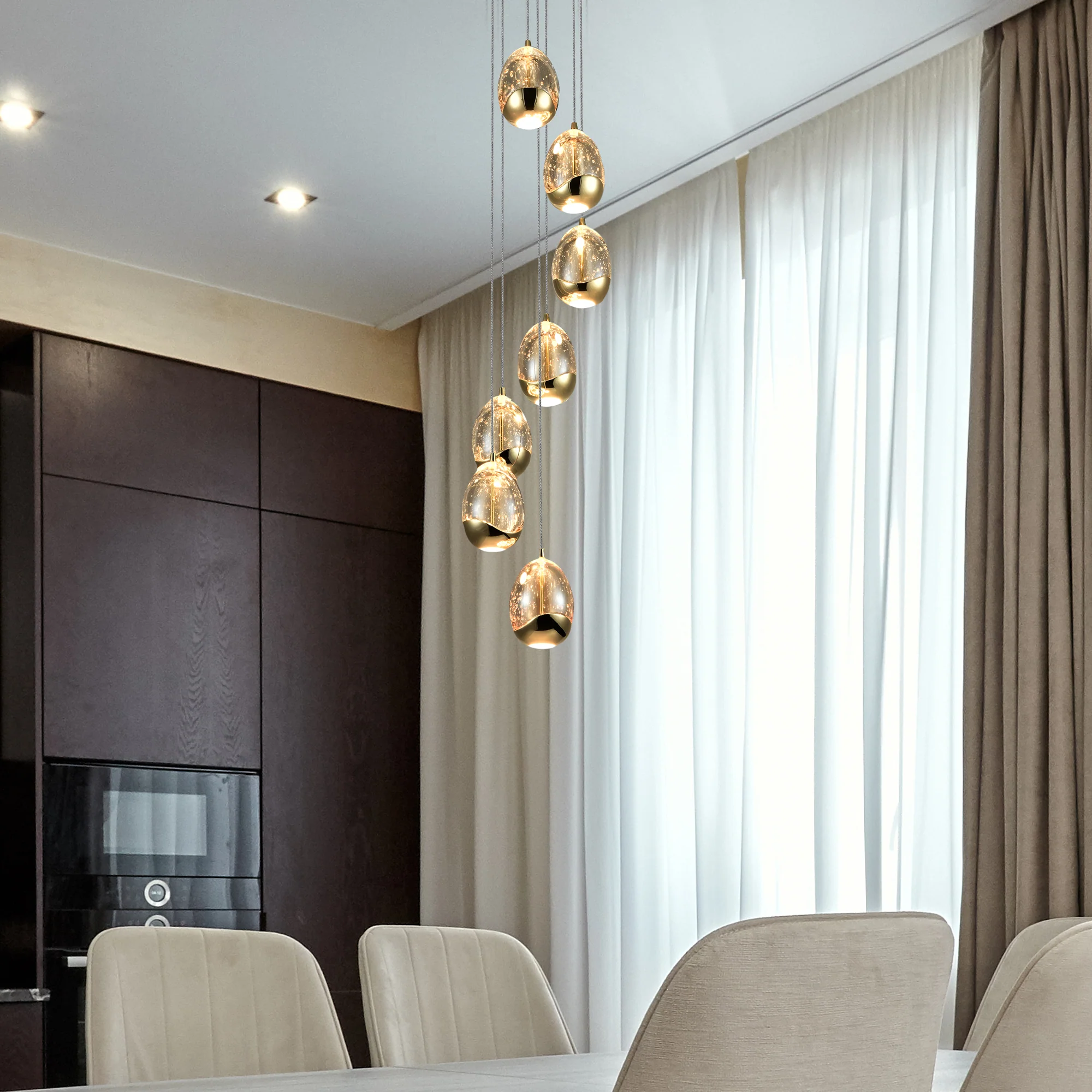 VONN Artisan Venezia VAC3207GL 7-Light Integrated LED ETL Certified Pendant, Height Adjustable Chandelier, Gold - Image 5