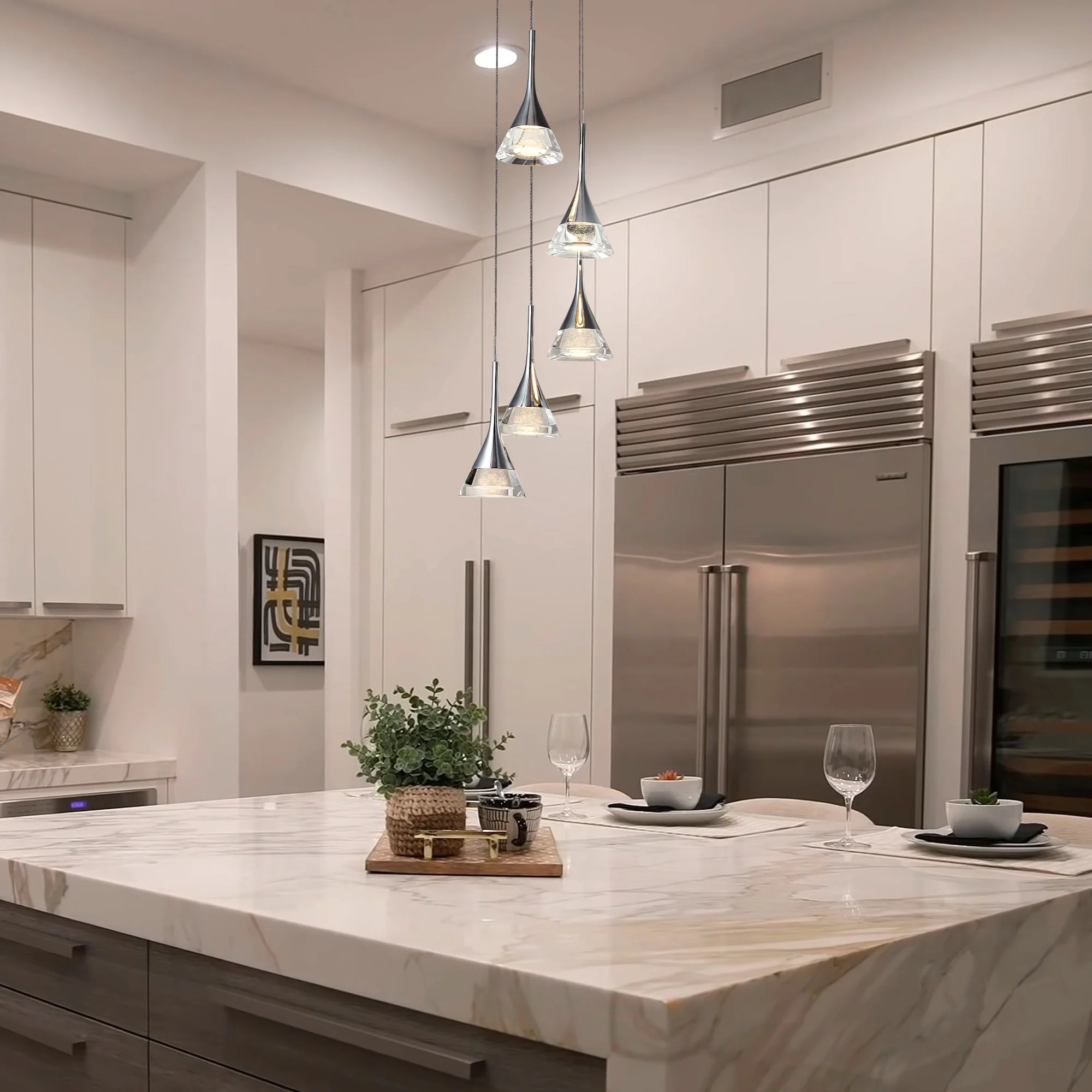 VONN Artisan Amalfi VAC3215CH 5-Light Integrated LED ETL Certified Pendant, Height Adjustable Chandelier, Chrome - Image 2