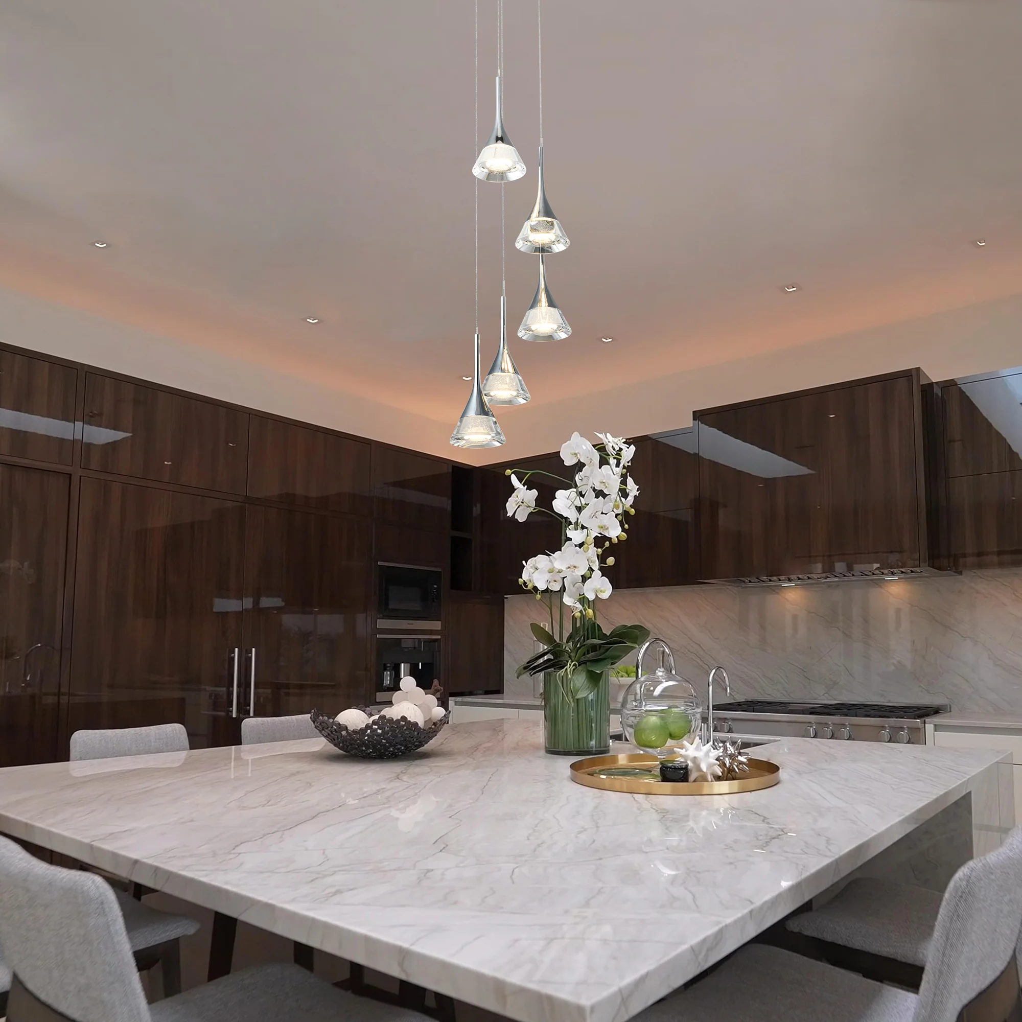 VONN Artisan Amalfi VAC3215CH 5-Light Integrated LED ETL Certified Pendant, Height Adjustable Chandelier, Chrome - Image 4