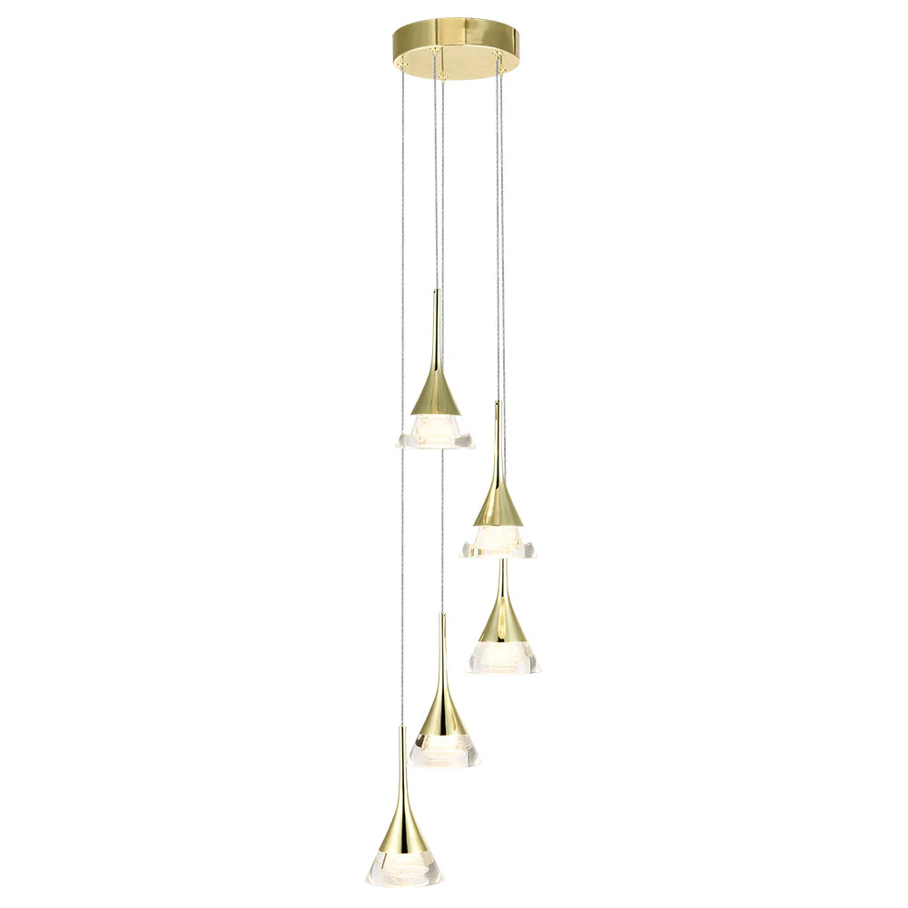 VONN Artisan Amalfi VAC3215GL 5-Light Integrated LED ETL Certified Pendant, Height Adjustable Chandelier, Gold - Image 10
