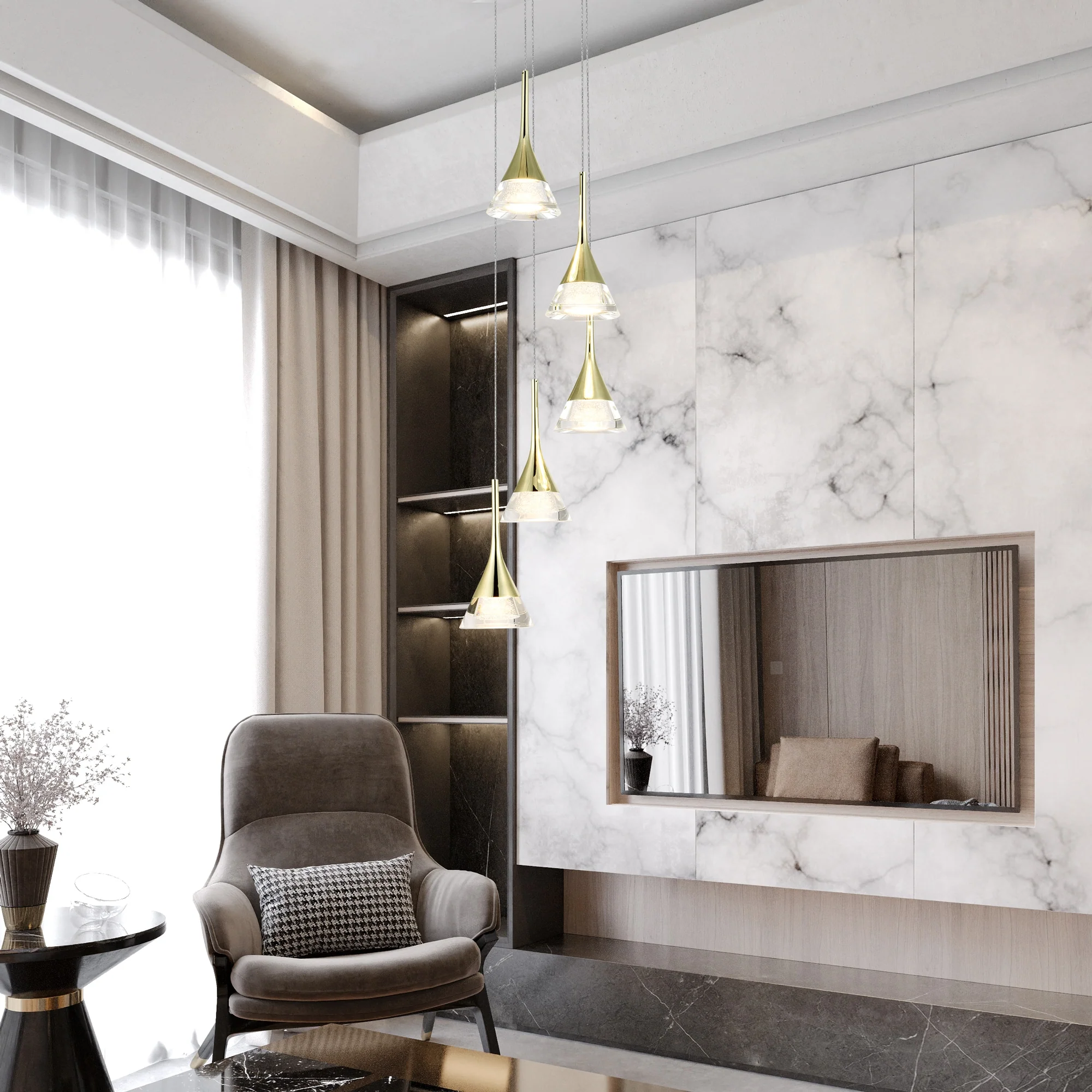 VONN Artisan Amalfi VAC3215GL 5-Light Integrated LED ETL Certified Pendant, Height Adjustable Chandelier, Gold - Image 3