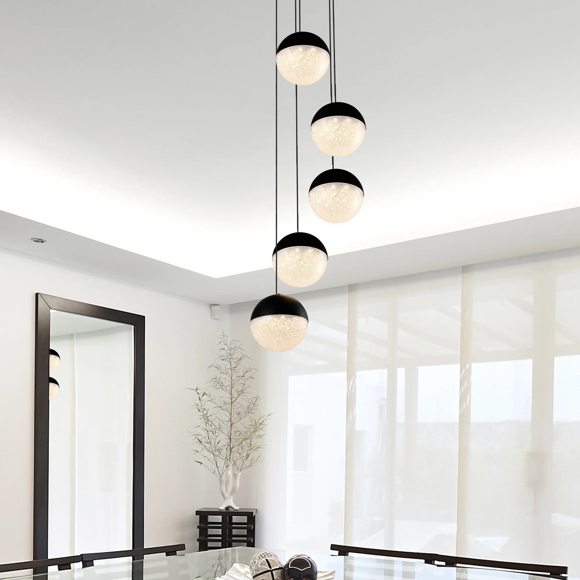 VONN Artisan Ravello VAC3285BL 5-Light Integrated LED ETL Certified Pendant Height Adjustable Chandelier, Black - Image 2