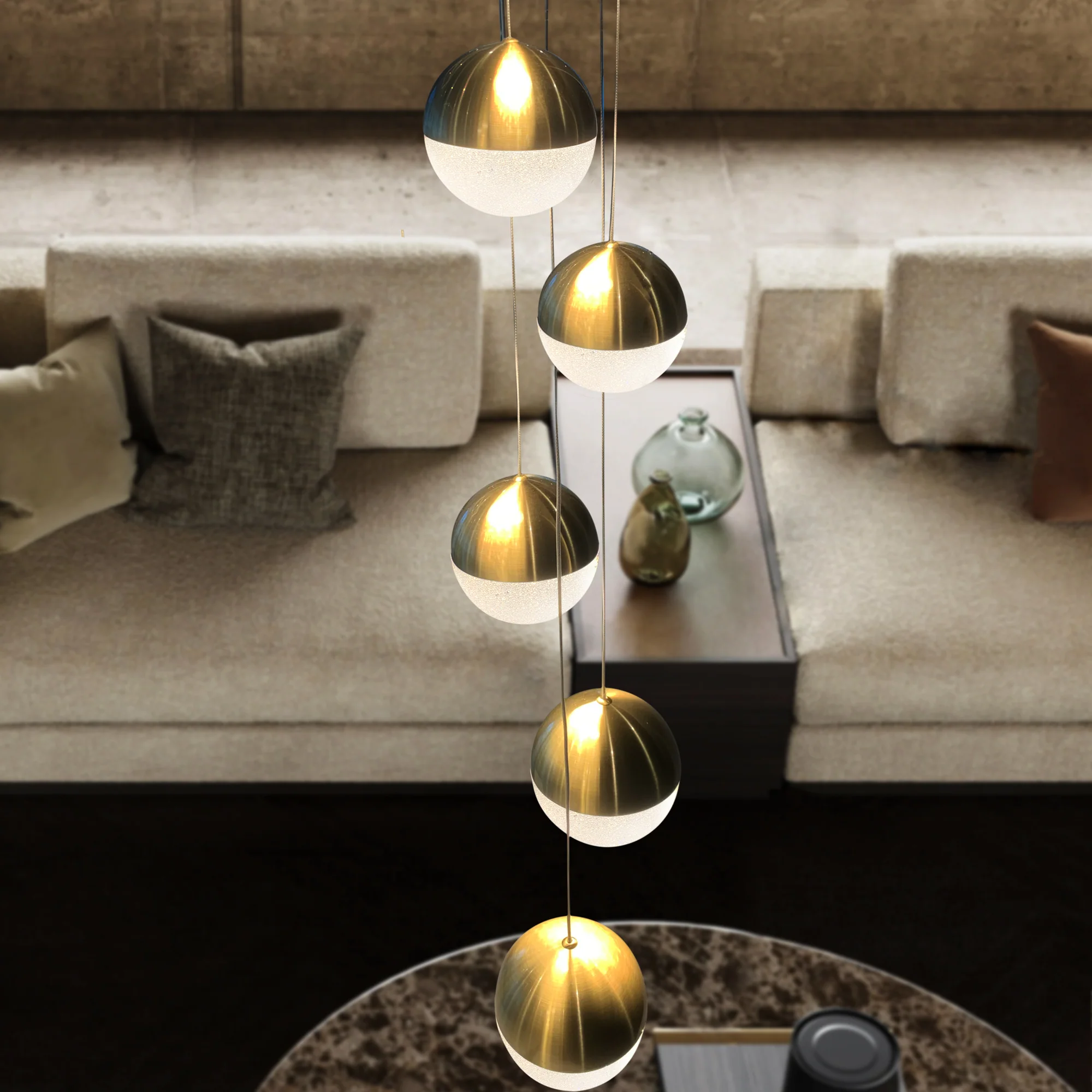 VONN Artisan Ravello VAC3285BRS 5-Light Integrated LED ETL Certified Pendant Height Adjustable Chandelier, Brass - Image 4